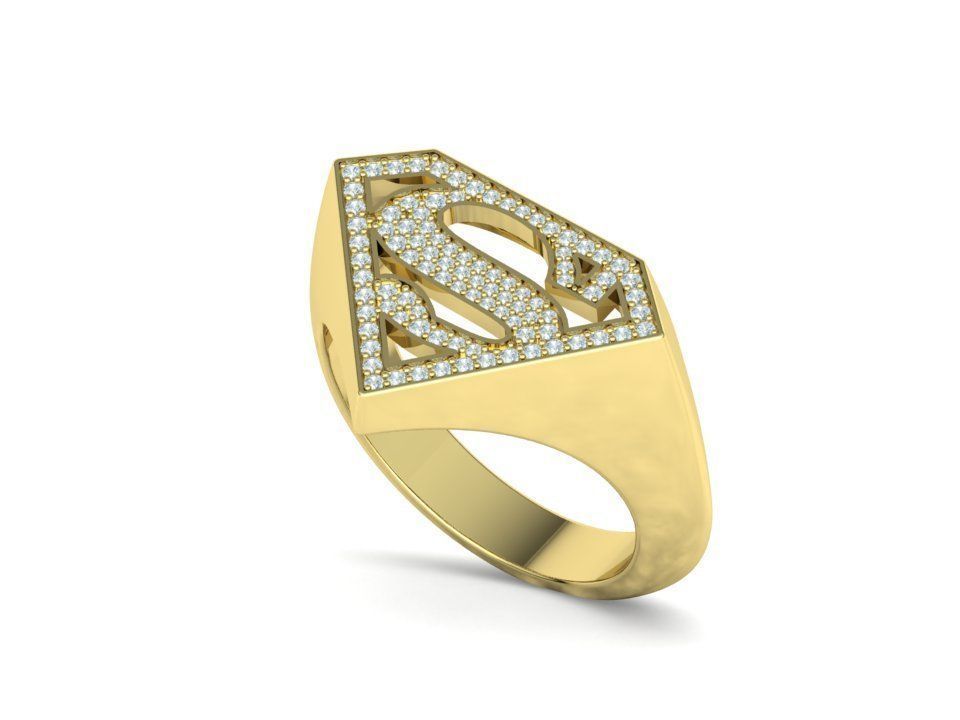 Superman Diamond Signet Ring 3dprint model 8-13US sizes 3D print model_27