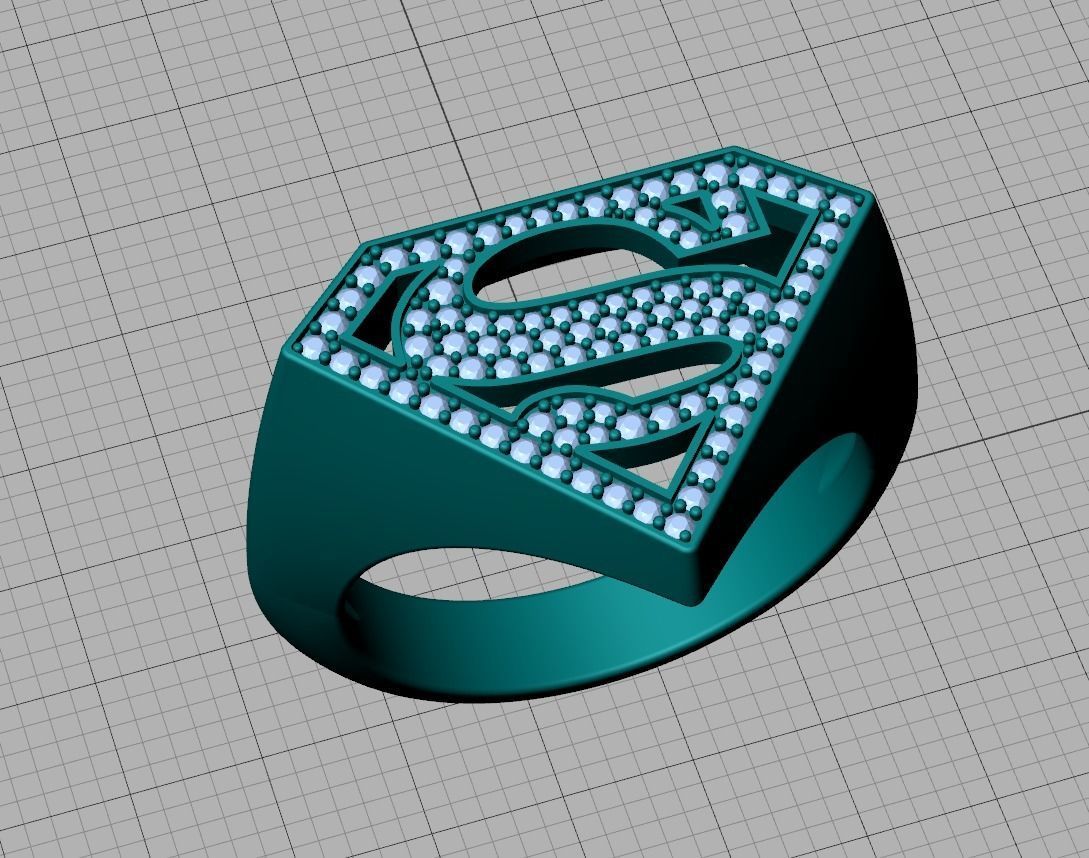 Superman Diamond Signet Ring 3dprint model 8-13US sizes 3D print model_22