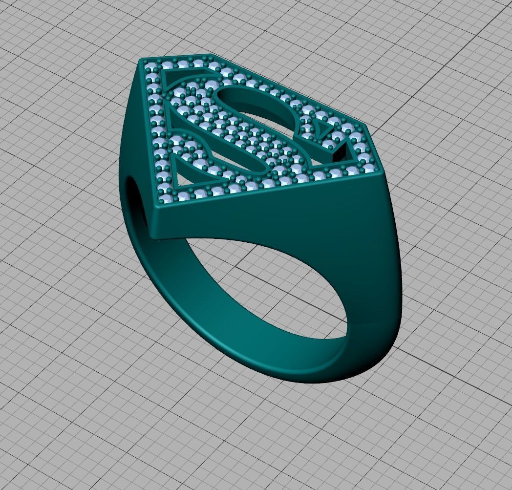 Superman Diamond Signet Ring 3dprint model 8-13US sizes 3D print model_21