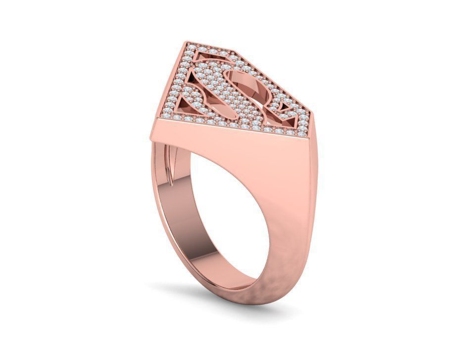 Superman Diamond Signet Ring 3dprint model 8-13US sizes 3D print model_23