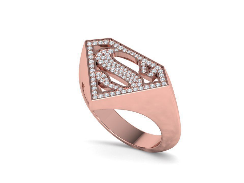 Superman Diamond Signet Ring 3dprint model 8-13US sizes 3D print model_26