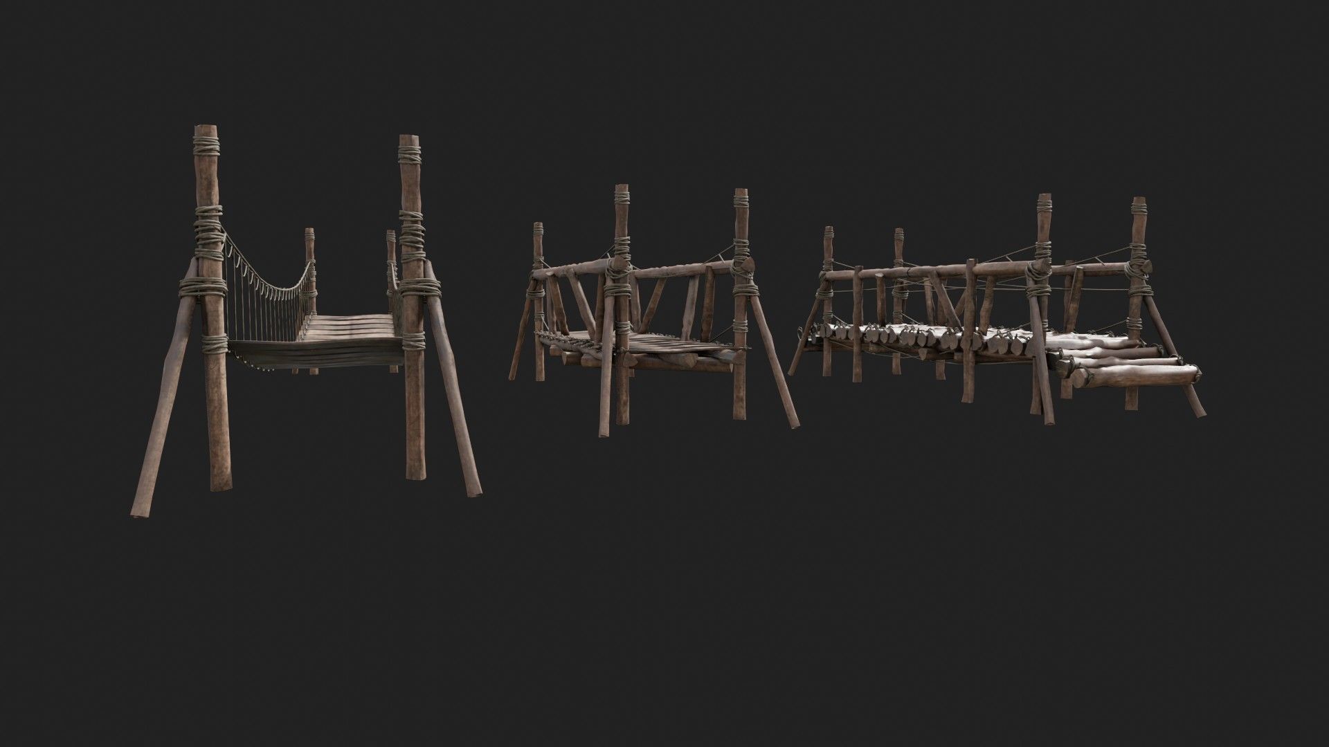 medieval wooden bridges with 8k pbr textures  Low-poly 3D model_2