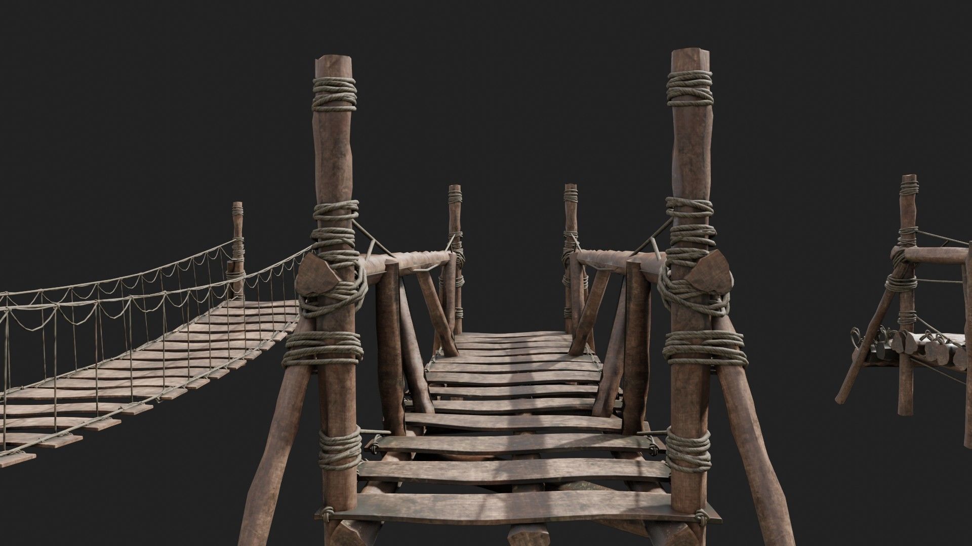 medieval wooden bridges with 8k pbr textures  Low-poly 3D model_10