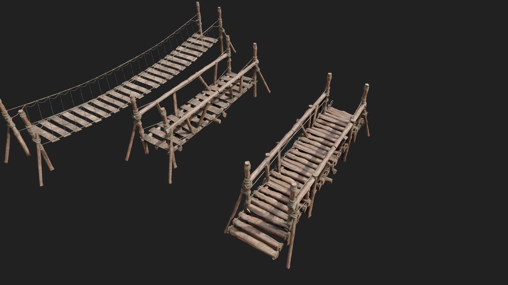 medieval wooden bridges with 8k pbr textures  Low-poly 3D model_6