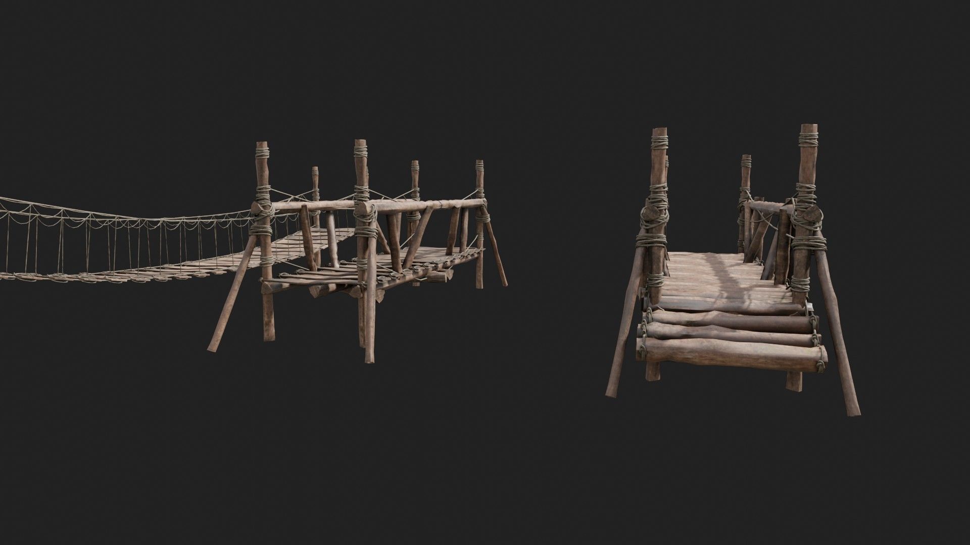 medieval wooden bridges with 8k pbr textures  Low-poly 3D model_7