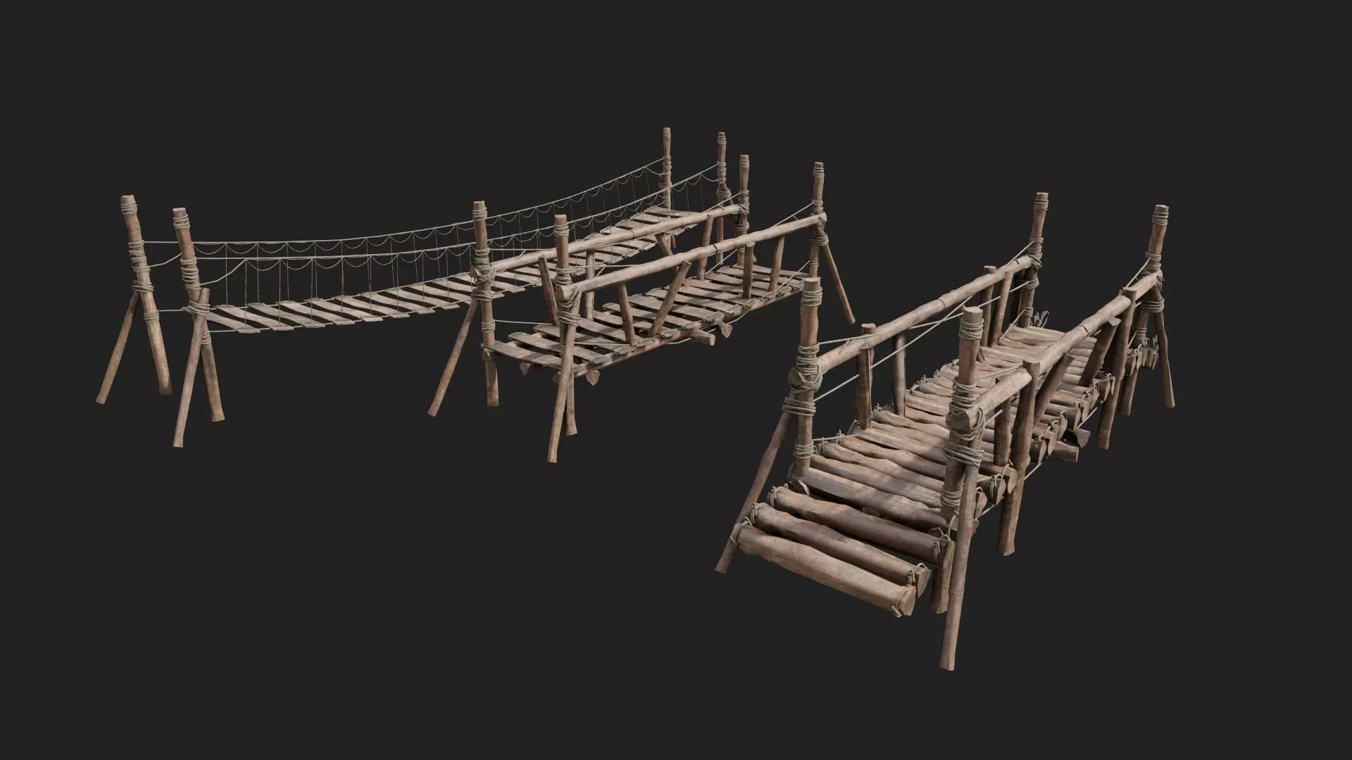 medieval wooden bridges with 8k pbr textures  Low-poly 3D model_0