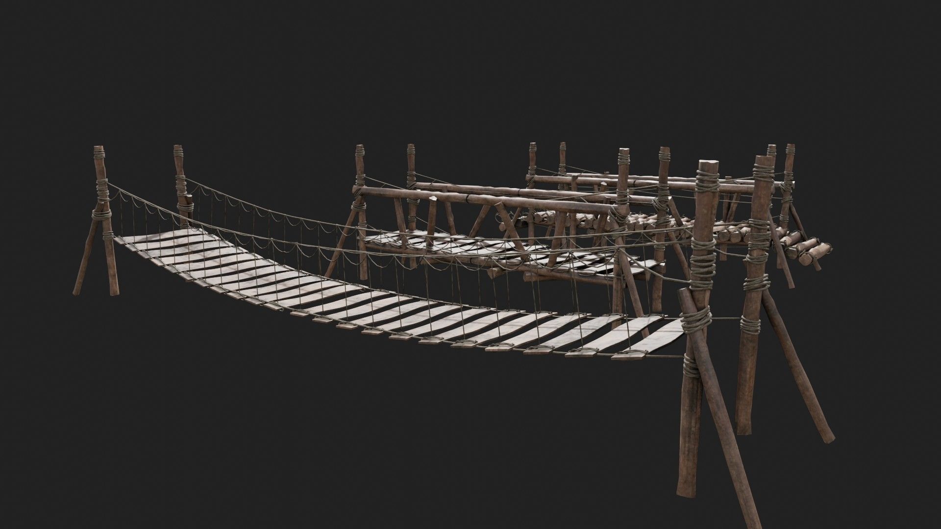 medieval wooden bridges with 8k pbr textures  Low-poly 3D model_5