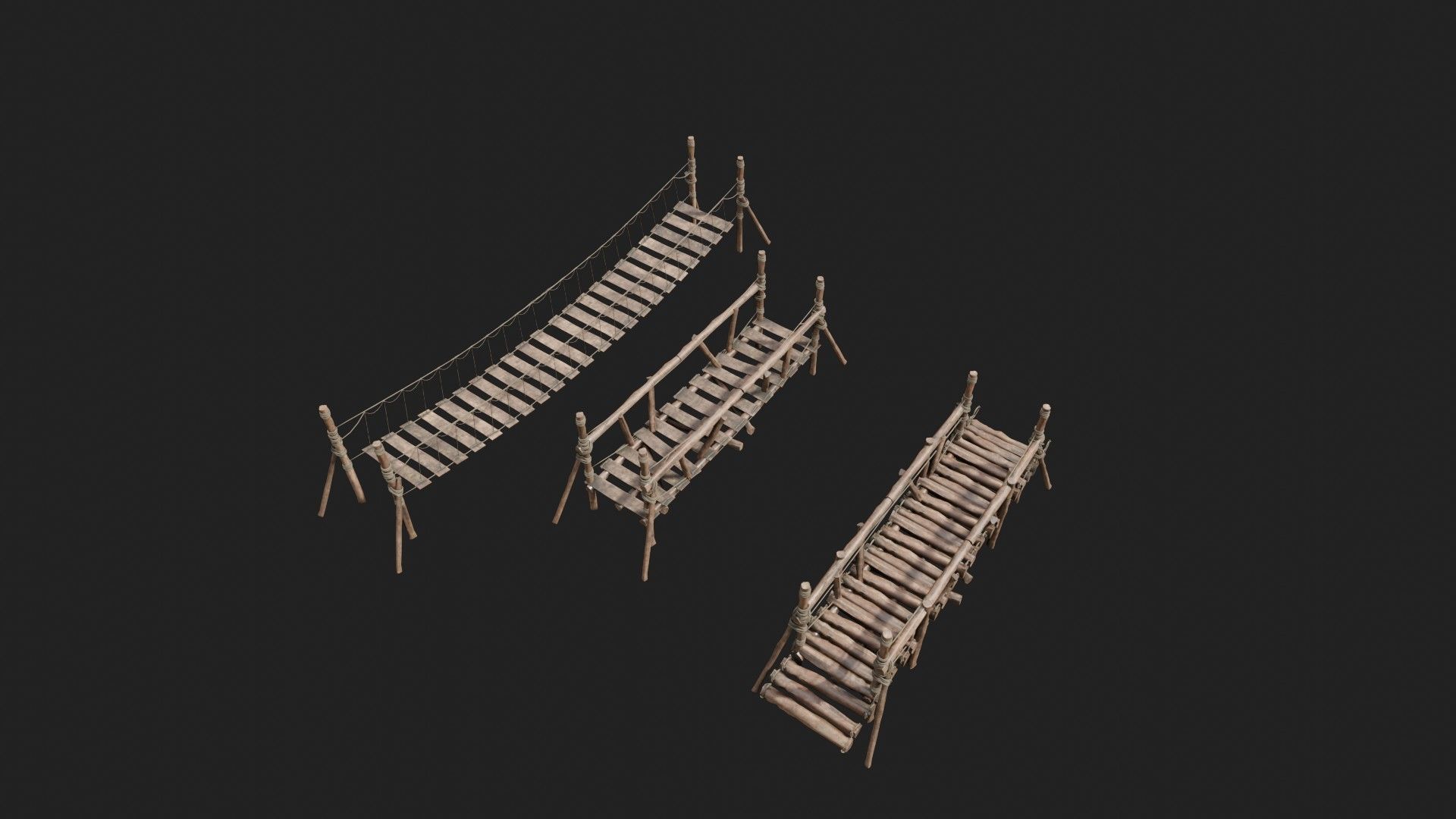 medieval wooden bridges with 8k pbr textures  Low-poly 3D model_9