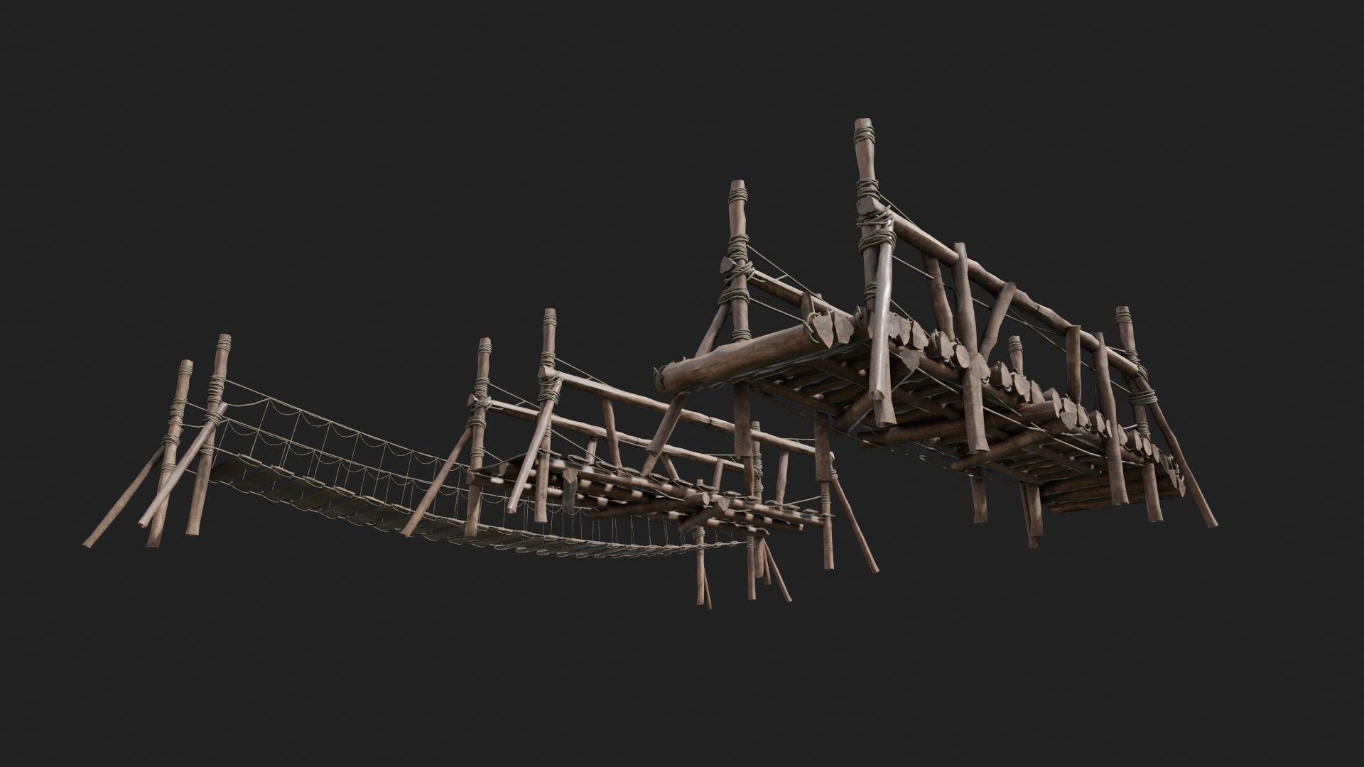 medieval wooden bridges with 8k pbr textures  Low-poly 3D model_4