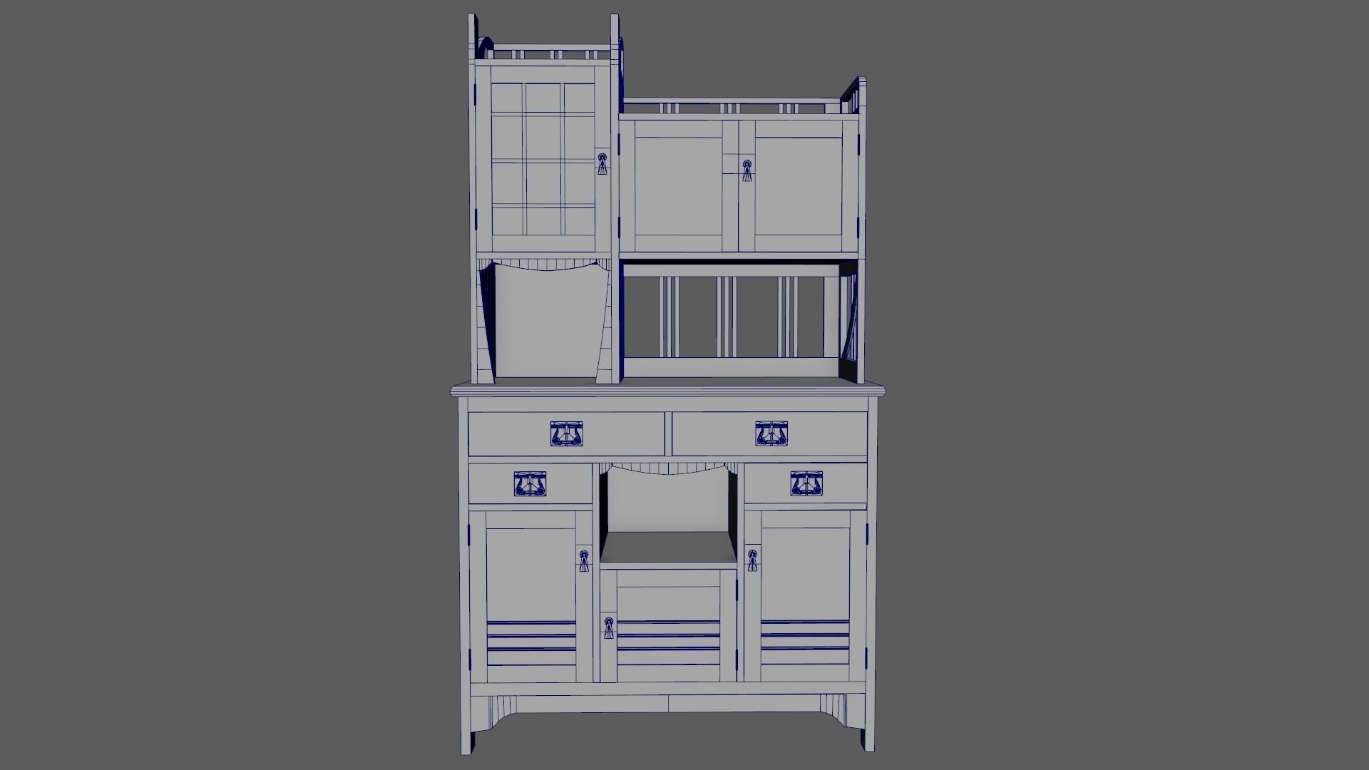 Art Nouveau Oak Buffet 1902 Netherlands PBR 4k Texture Desk Low-poly 3D model_12