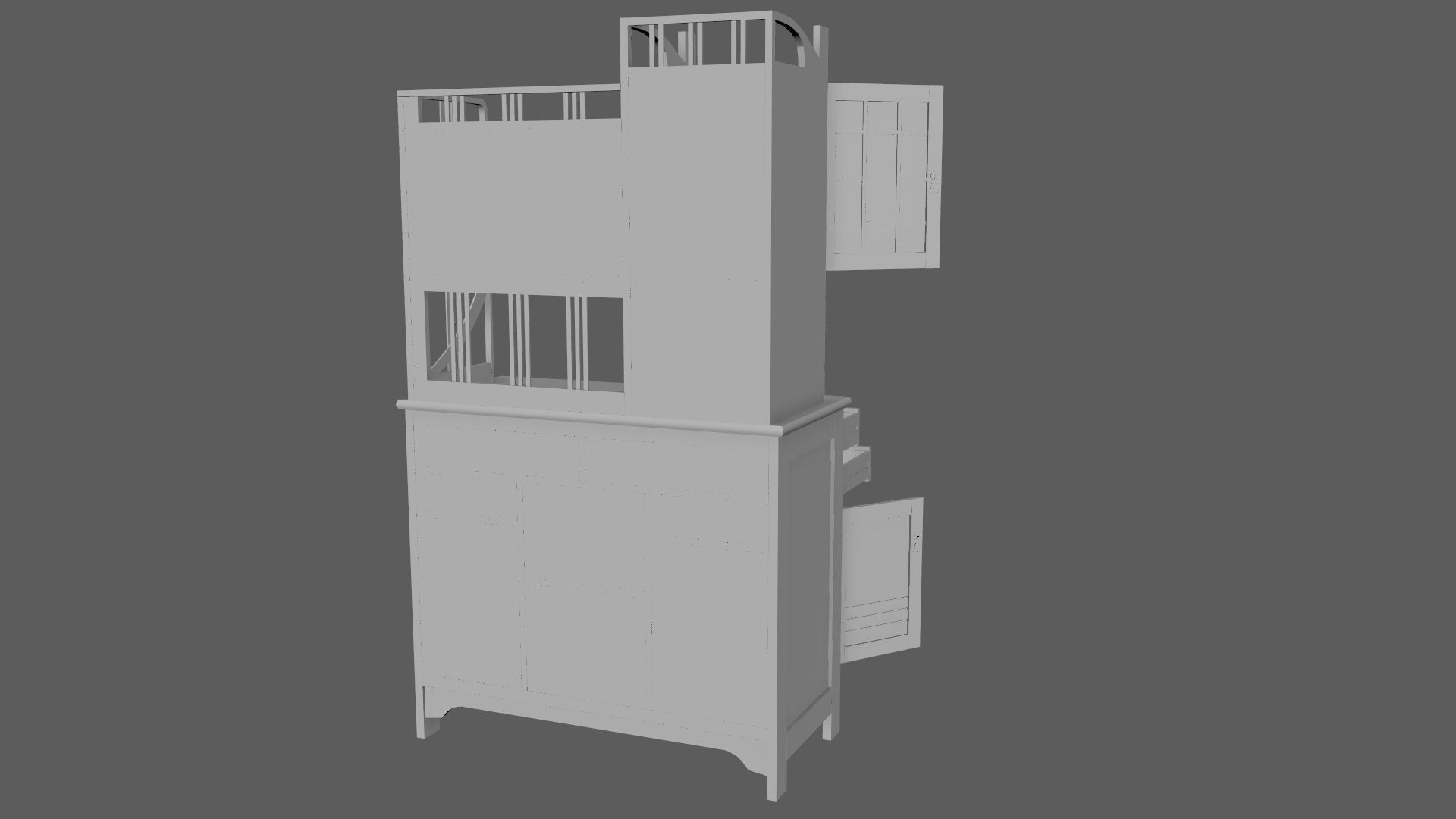 Art Nouveau Oak Buffet 1902 Netherlands PBR 4k Texture Desk Low-poly 3D model_28