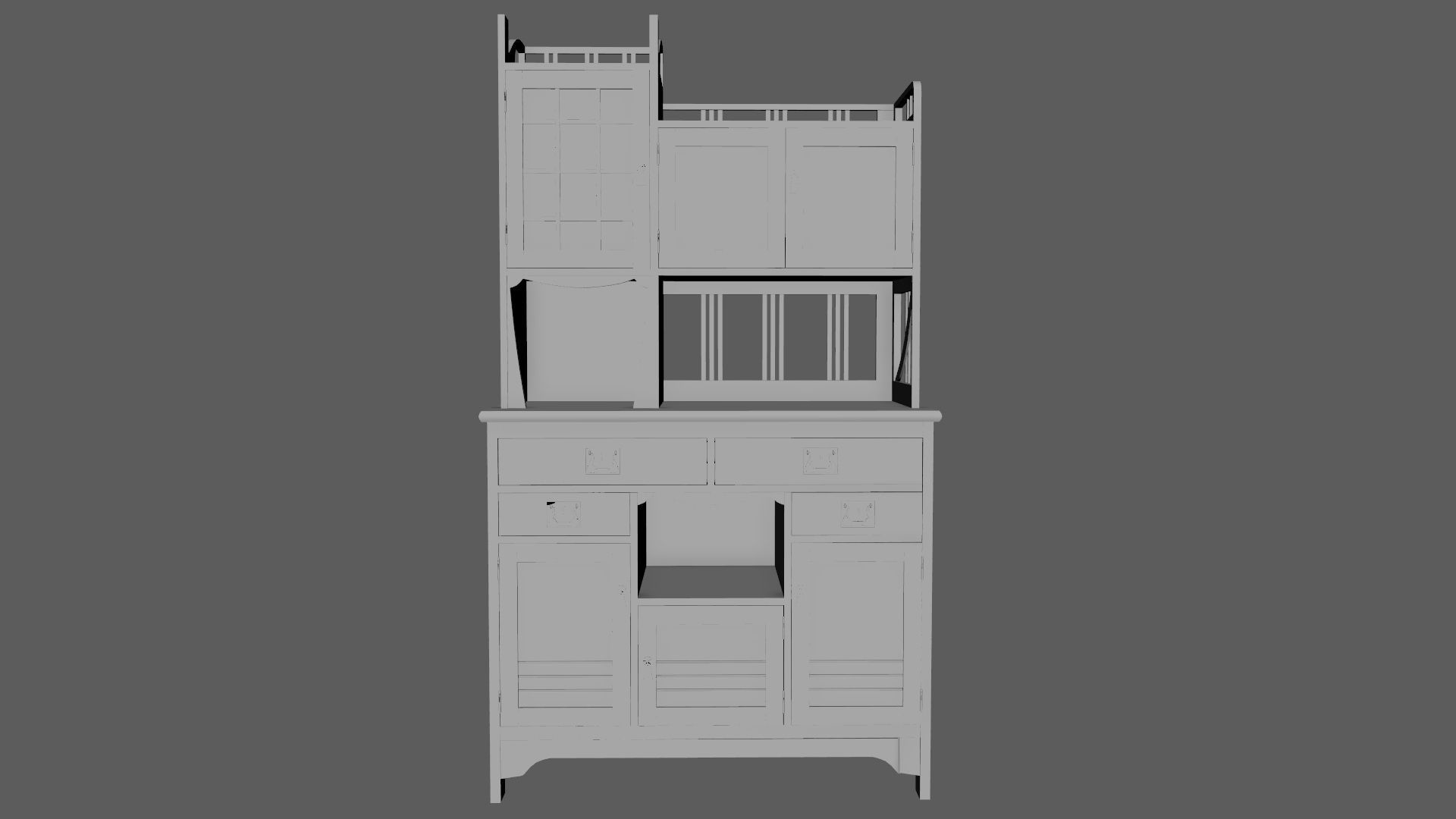 Art Nouveau Oak Buffet 1902 Netherlands PBR 4k Texture Desk Low-poly 3D model_11