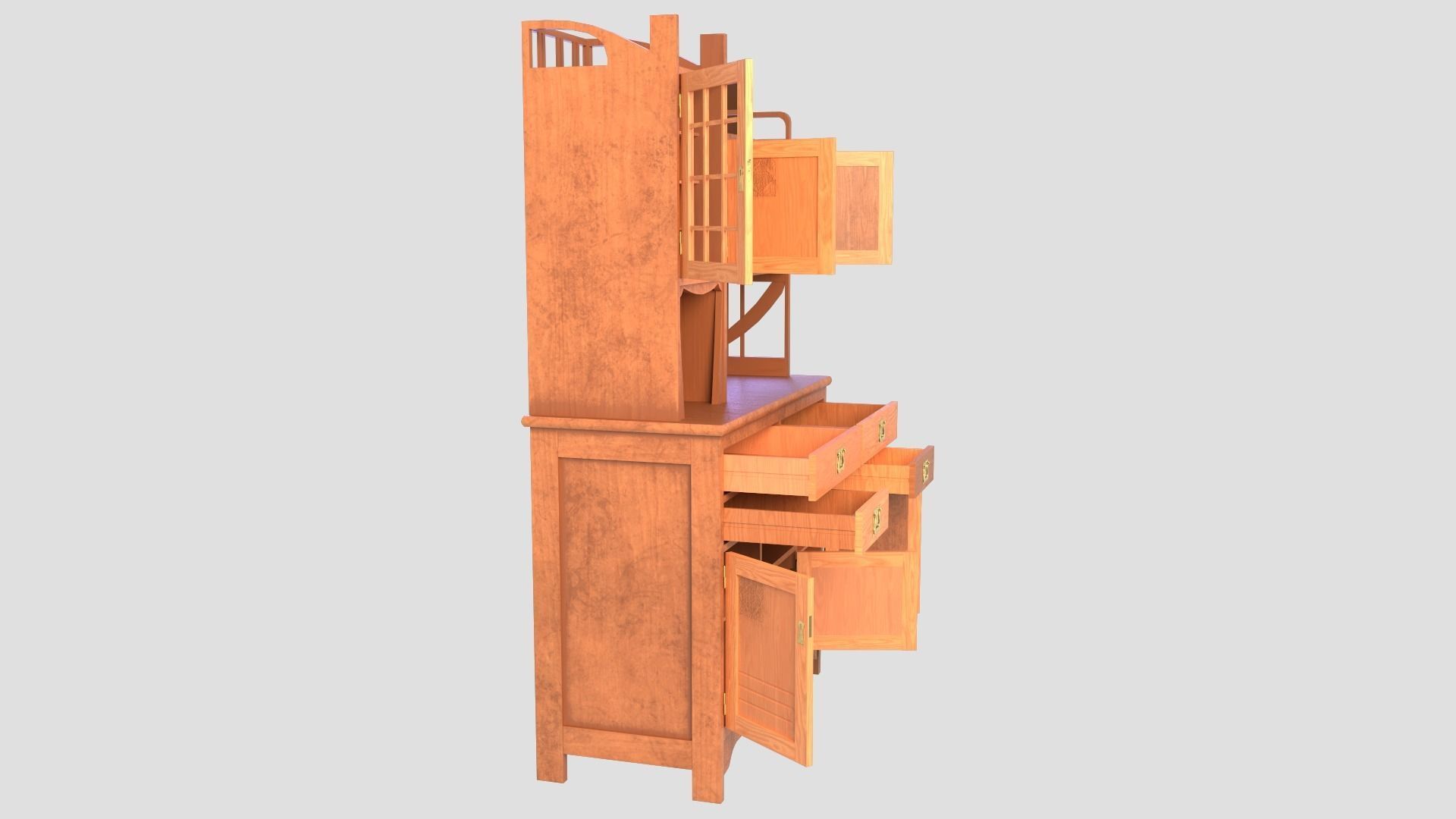 Art Nouveau Oak Buffet 1902 Netherlands PBR 4k Texture Desk Low-poly 3D model_6