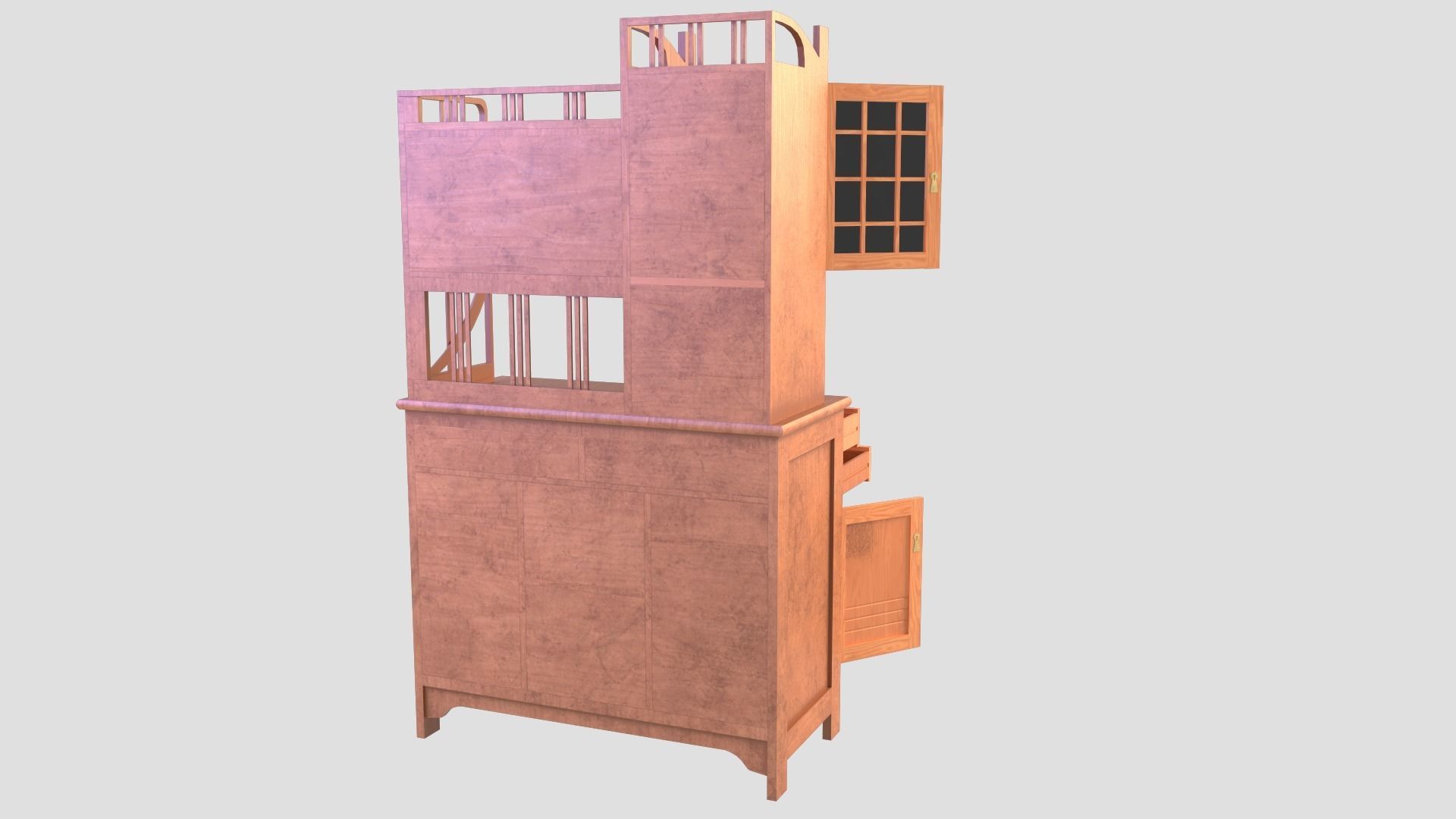 Art Nouveau Oak Buffet 1902 Netherlands PBR 4k Texture Desk Low-poly 3D model_7