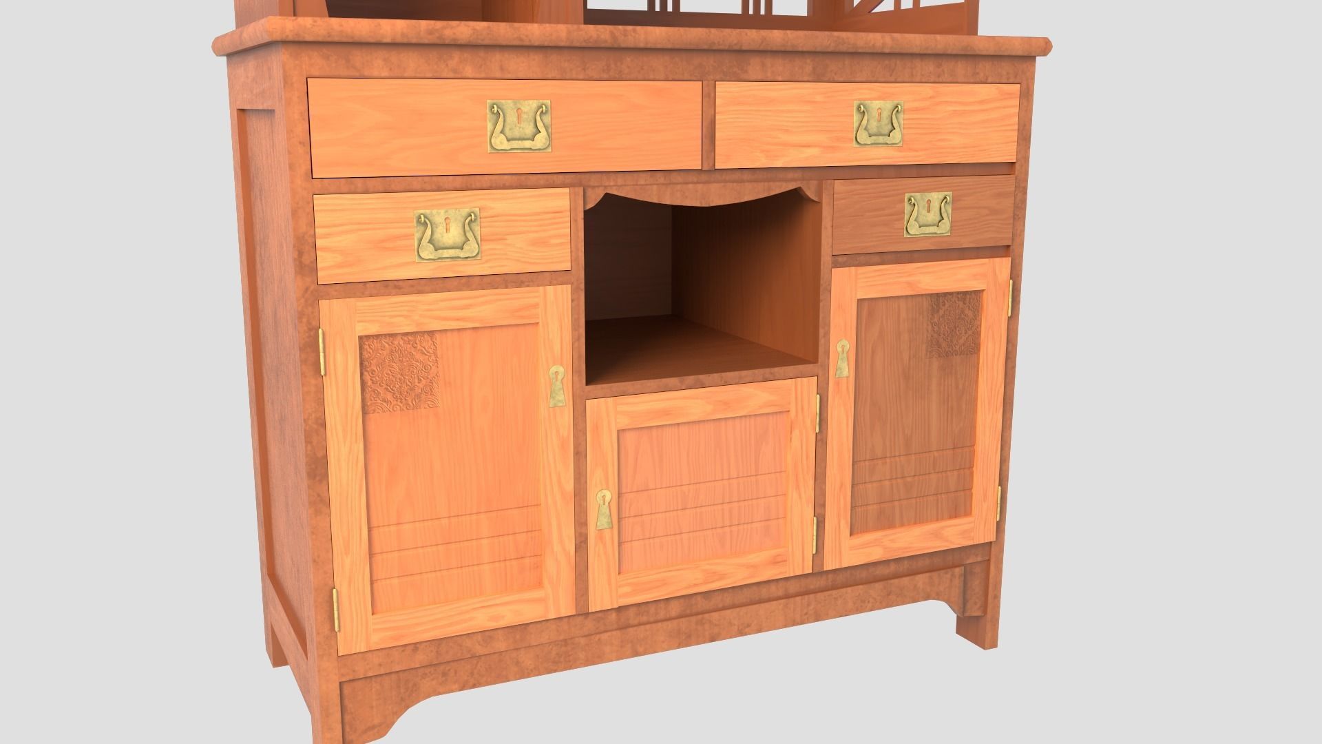 Art Nouveau Oak Buffet 1902 Netherlands PBR 4k Texture Desk Low-poly 3D model_9