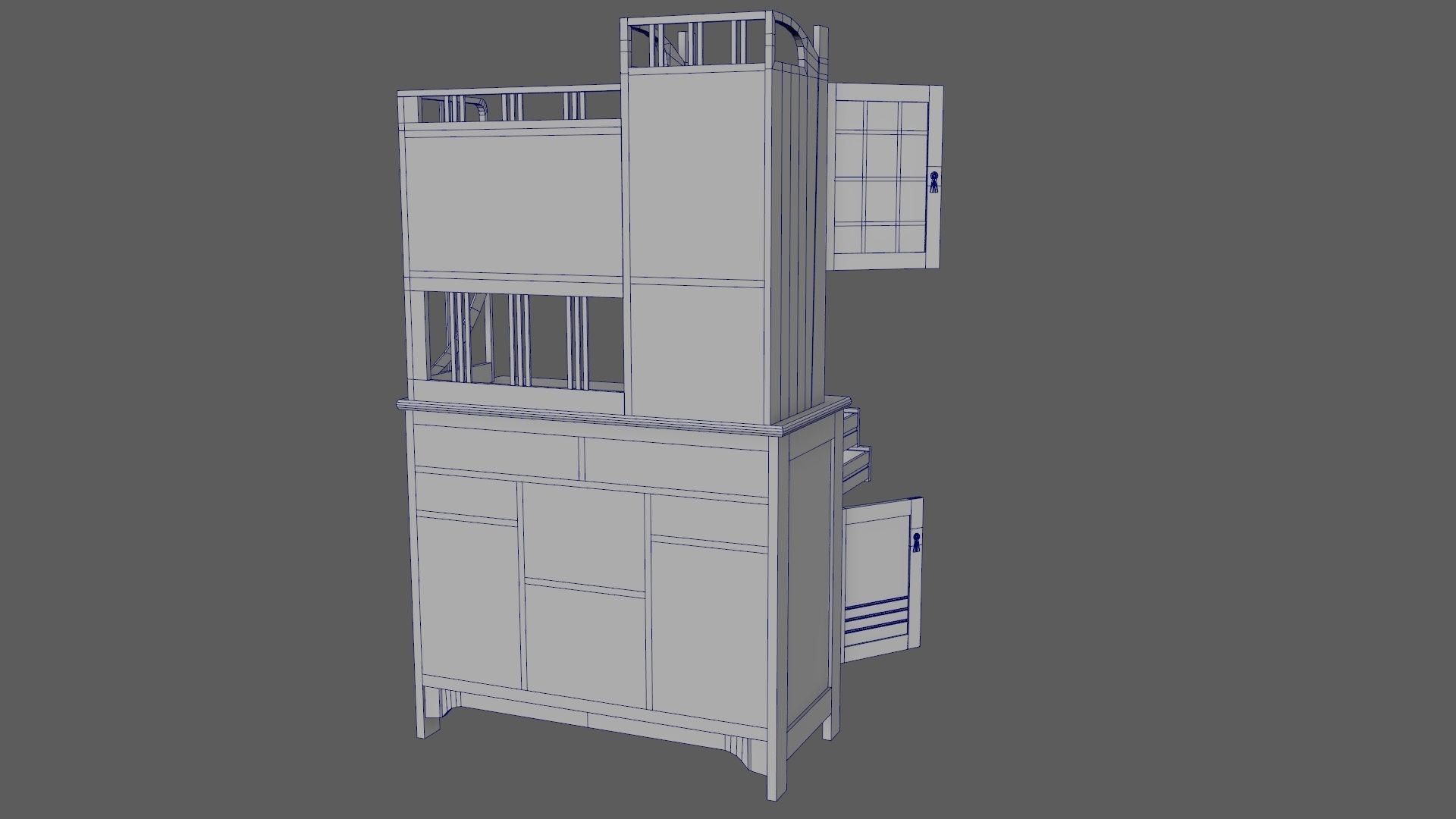 Art Nouveau Oak Buffet 1902 Netherlands PBR 4k Texture Desk Low-poly 3D model_29