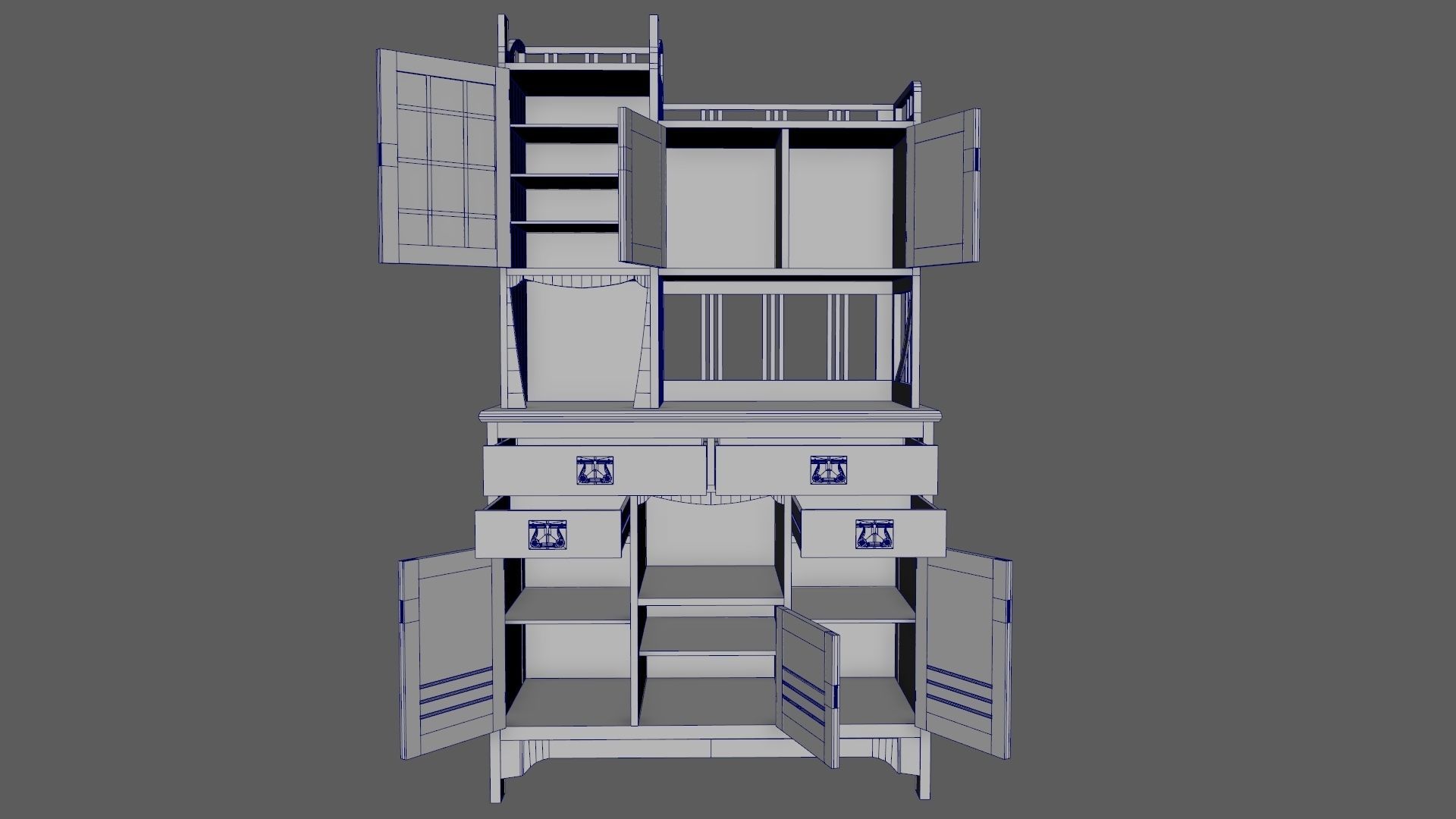 Art Nouveau Oak Buffet 1902 Netherlands PBR 4k Texture Desk Low-poly 3D model_23