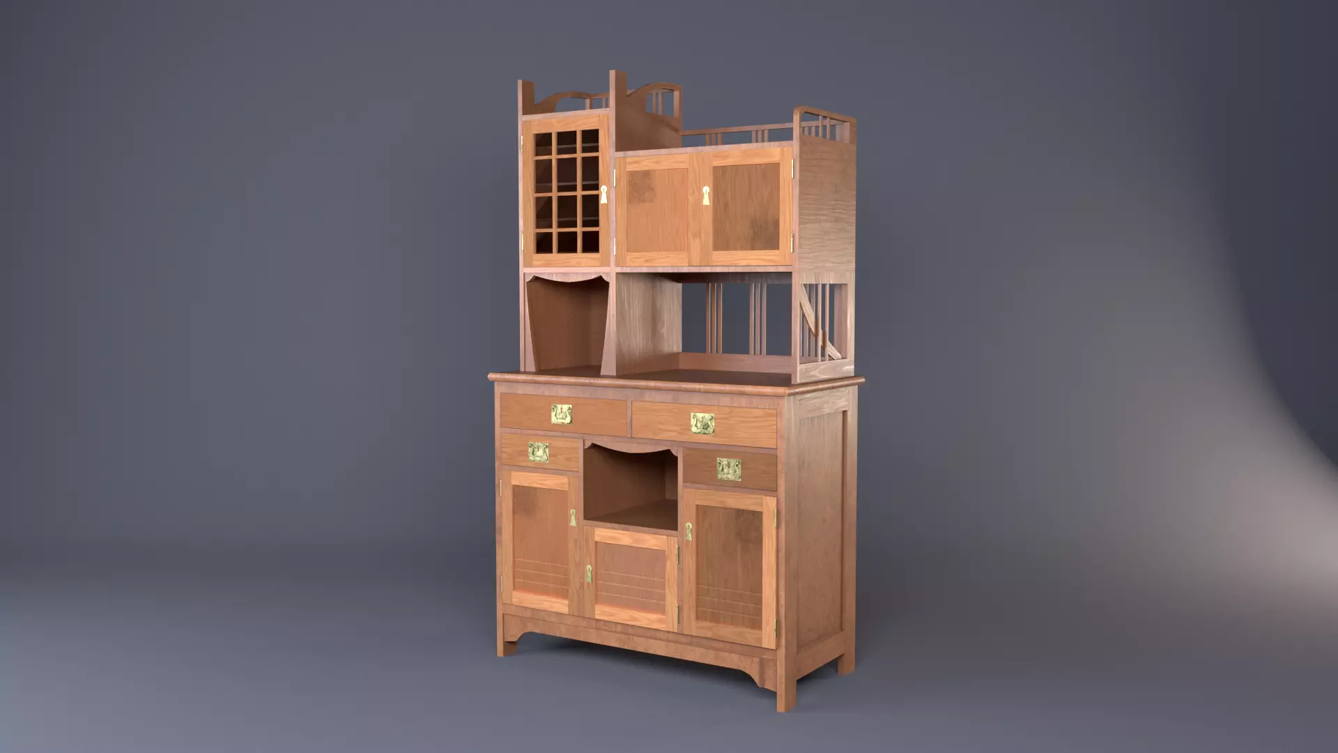 Art Nouveau Oak Buffet 1902 Netherlands PBR 4k Texture Desk Low-poly 3D model_0