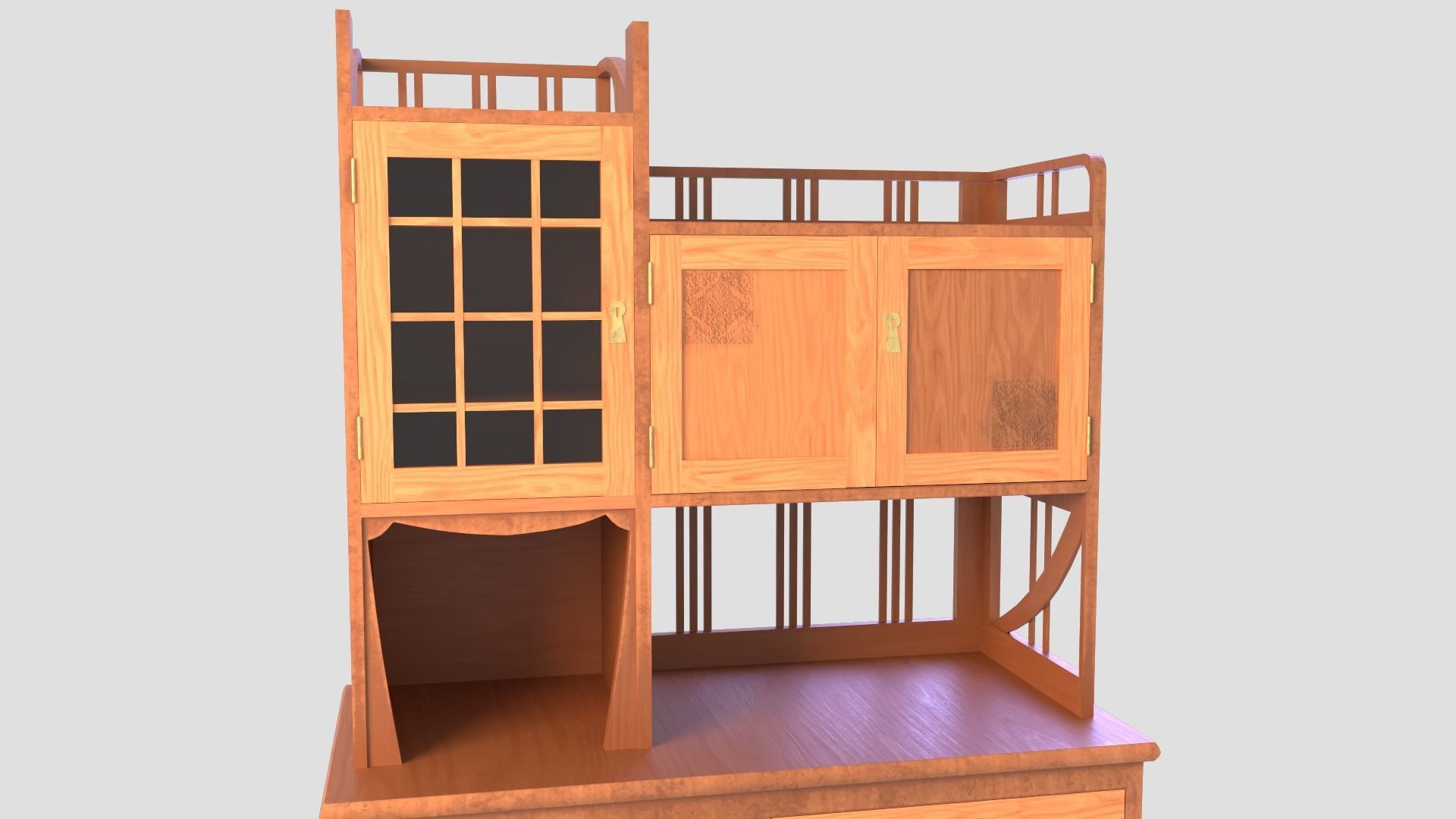 Art Nouveau Oak Buffet 1902 Netherlands PBR 4k Texture Desk Low-poly 3D model_10