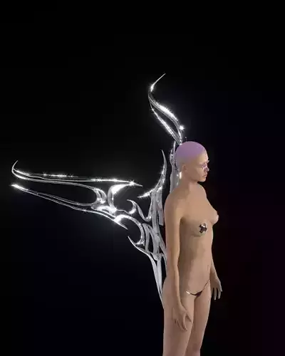  Tribal Wings Chrome type goth grunge y2k 3D scifi jewelry