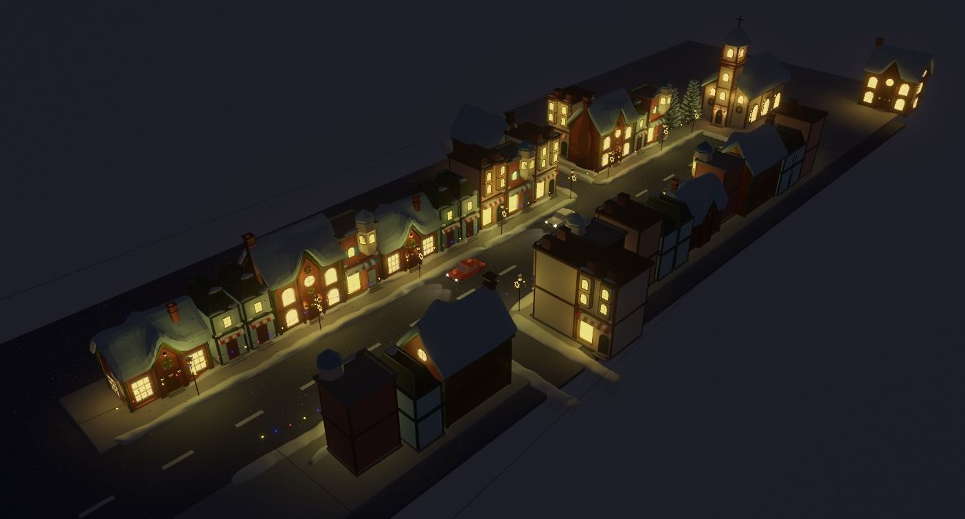Winter Street Low-poly 3D model_6