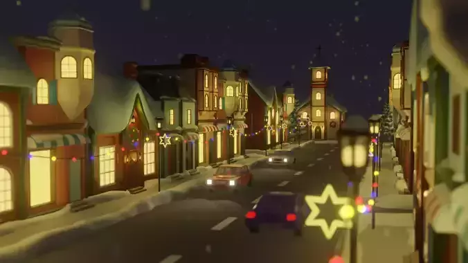 Winter Street Low-poly 3D model