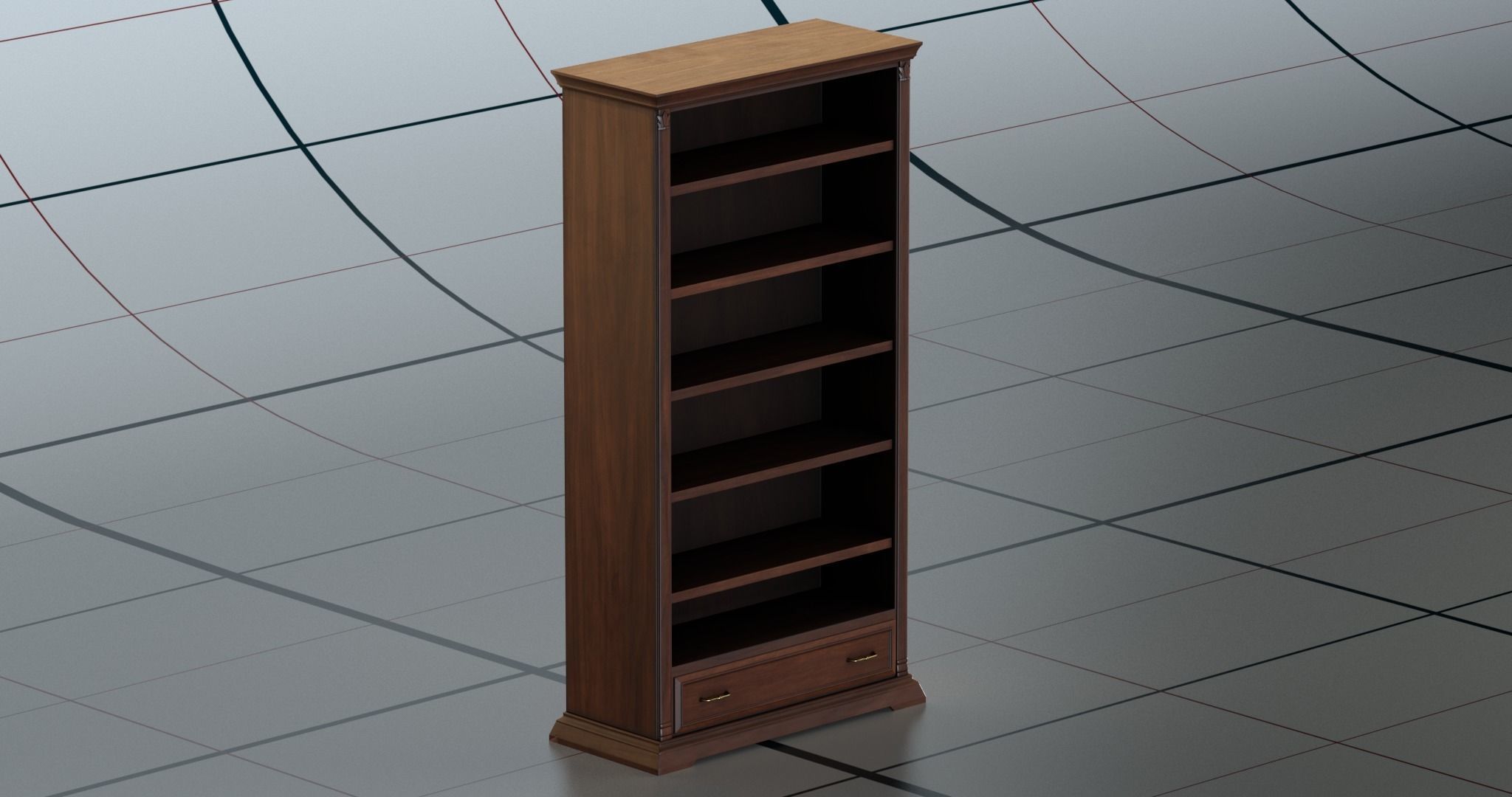 Bookshelf PBR wooden bookcase 3D model_2