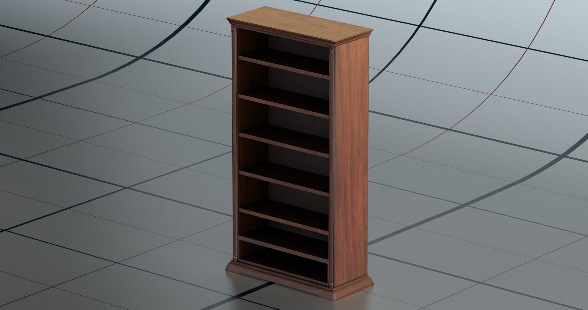 Bookshelf PBR wooden bookcase 3D model_7