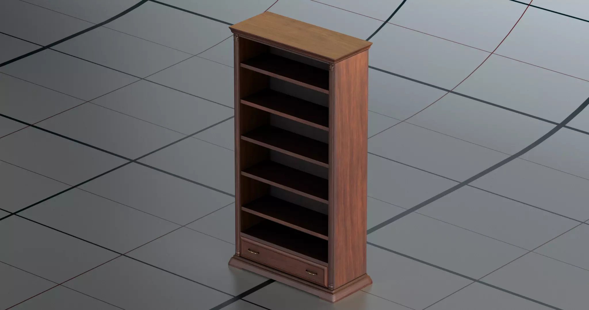 Bookshelf PBR wooden bookcase 3D model_0