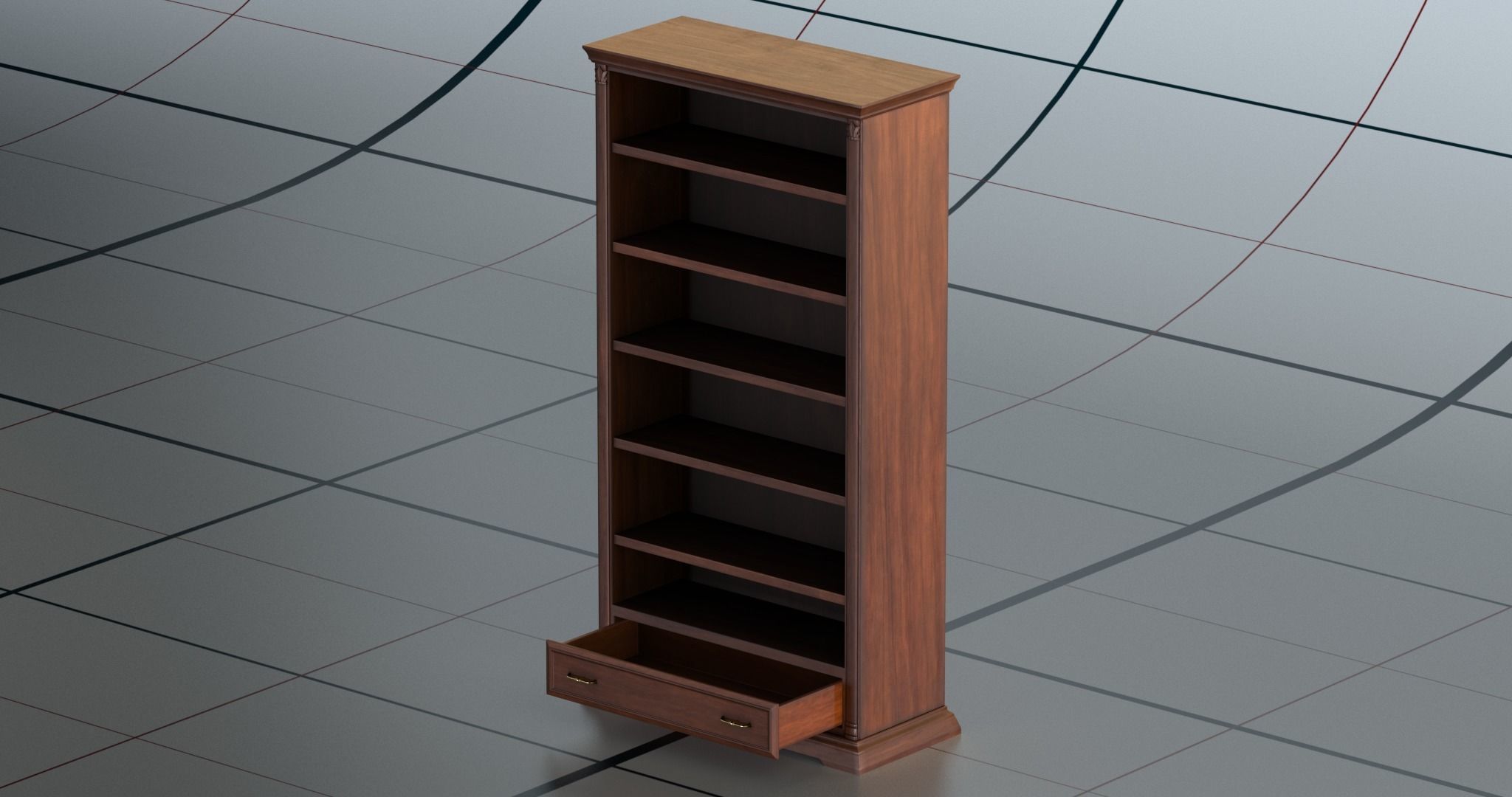 Bookshelf PBR wooden bookcase 3D model_6