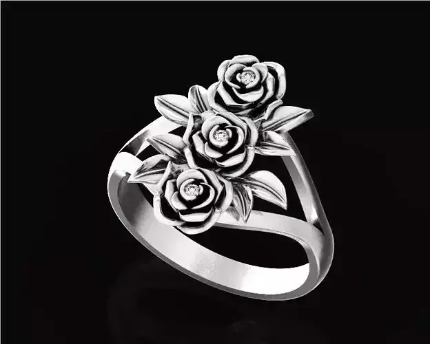  vintage ring with three roses 736 3D print model