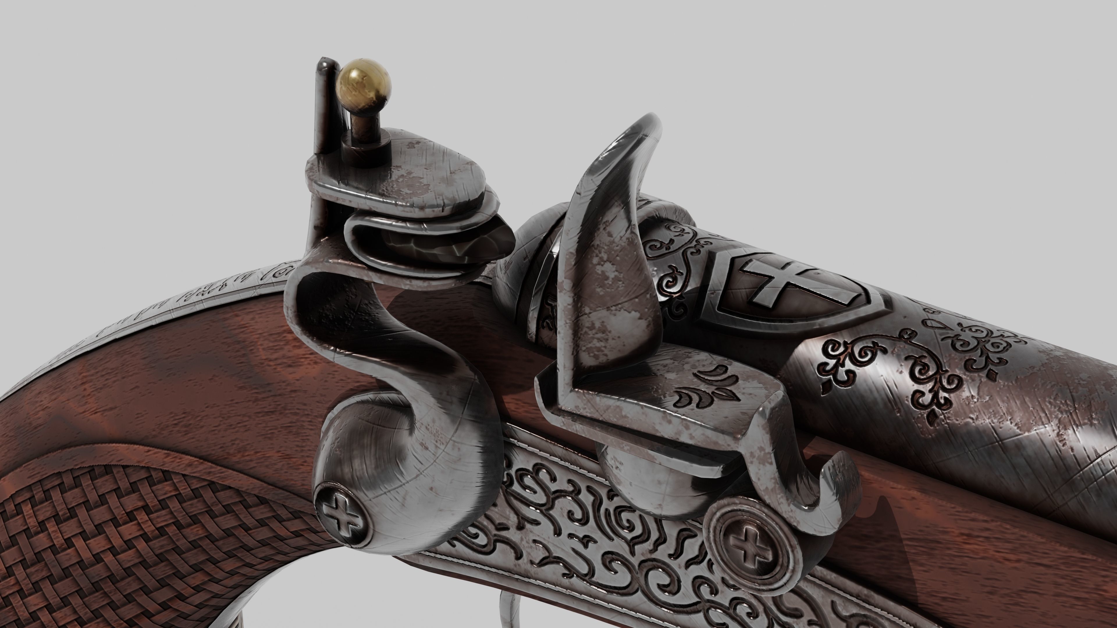OB 00 19 vampire hunter main flintlock pistol Low-poly 3D model_3