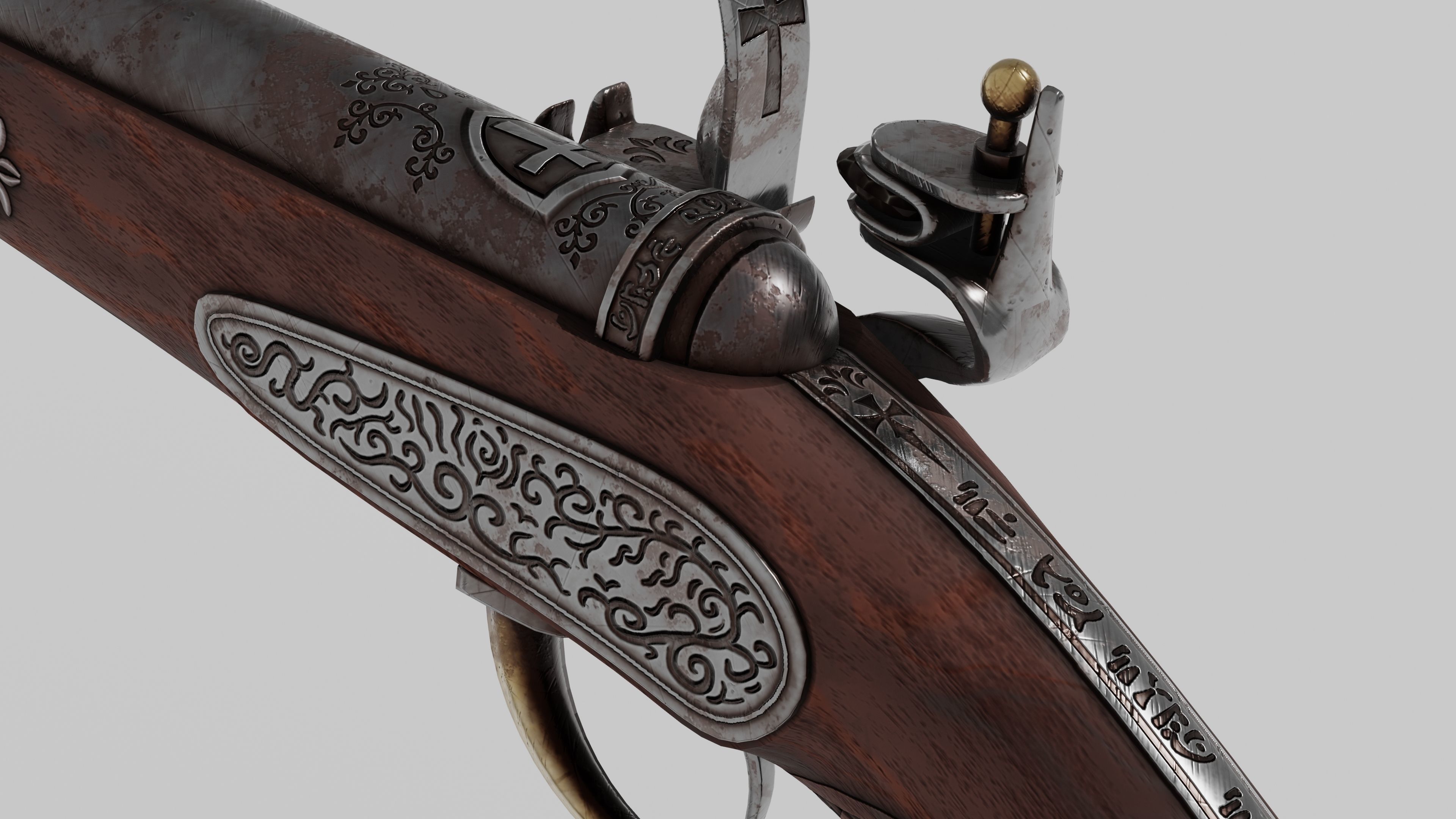 OB 00 19 vampire hunter main flintlock pistol Low-poly 3D model_7