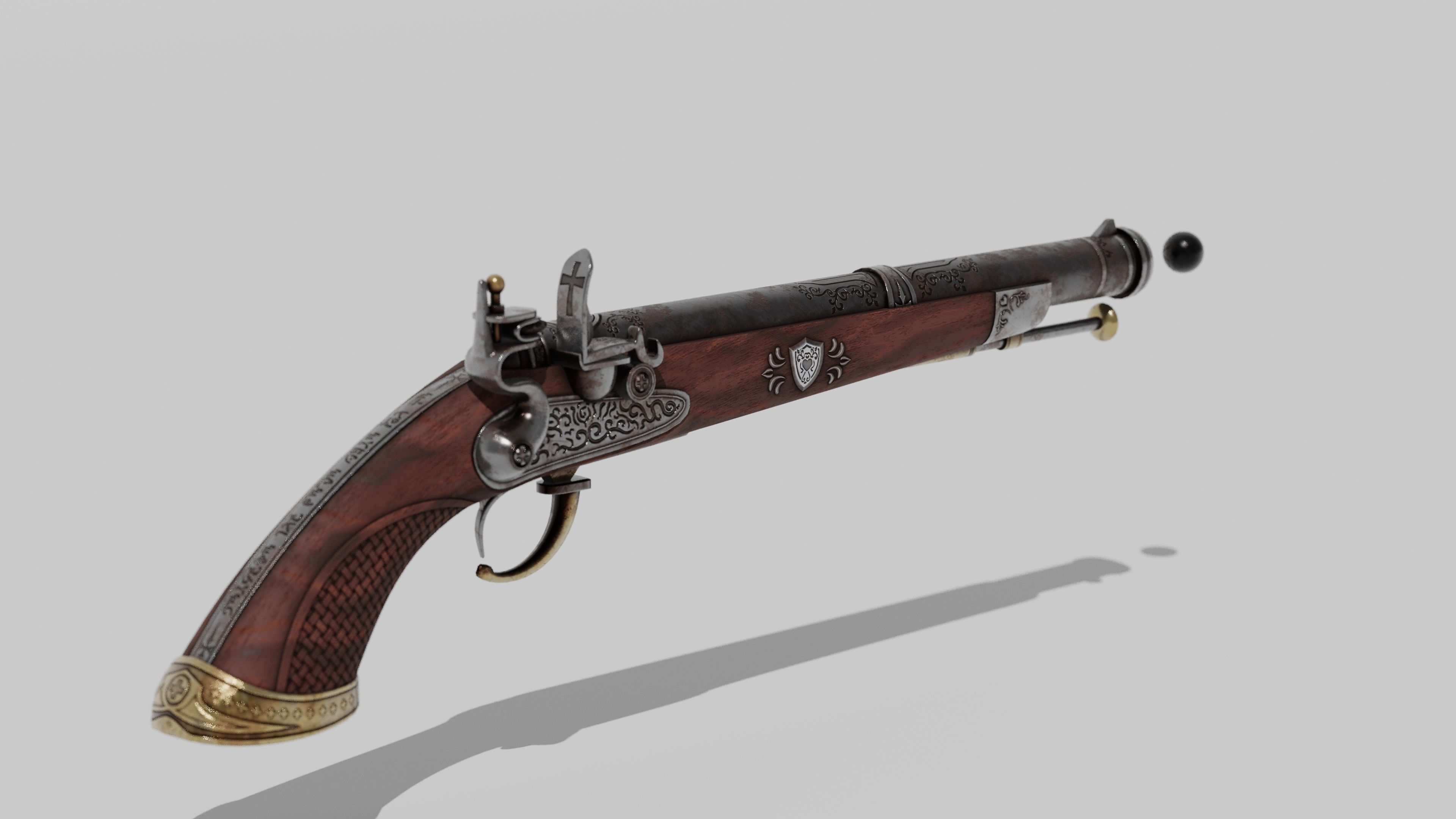 OB 00 19 vampire hunter main flintlock pistol Low-poly 3D model_1