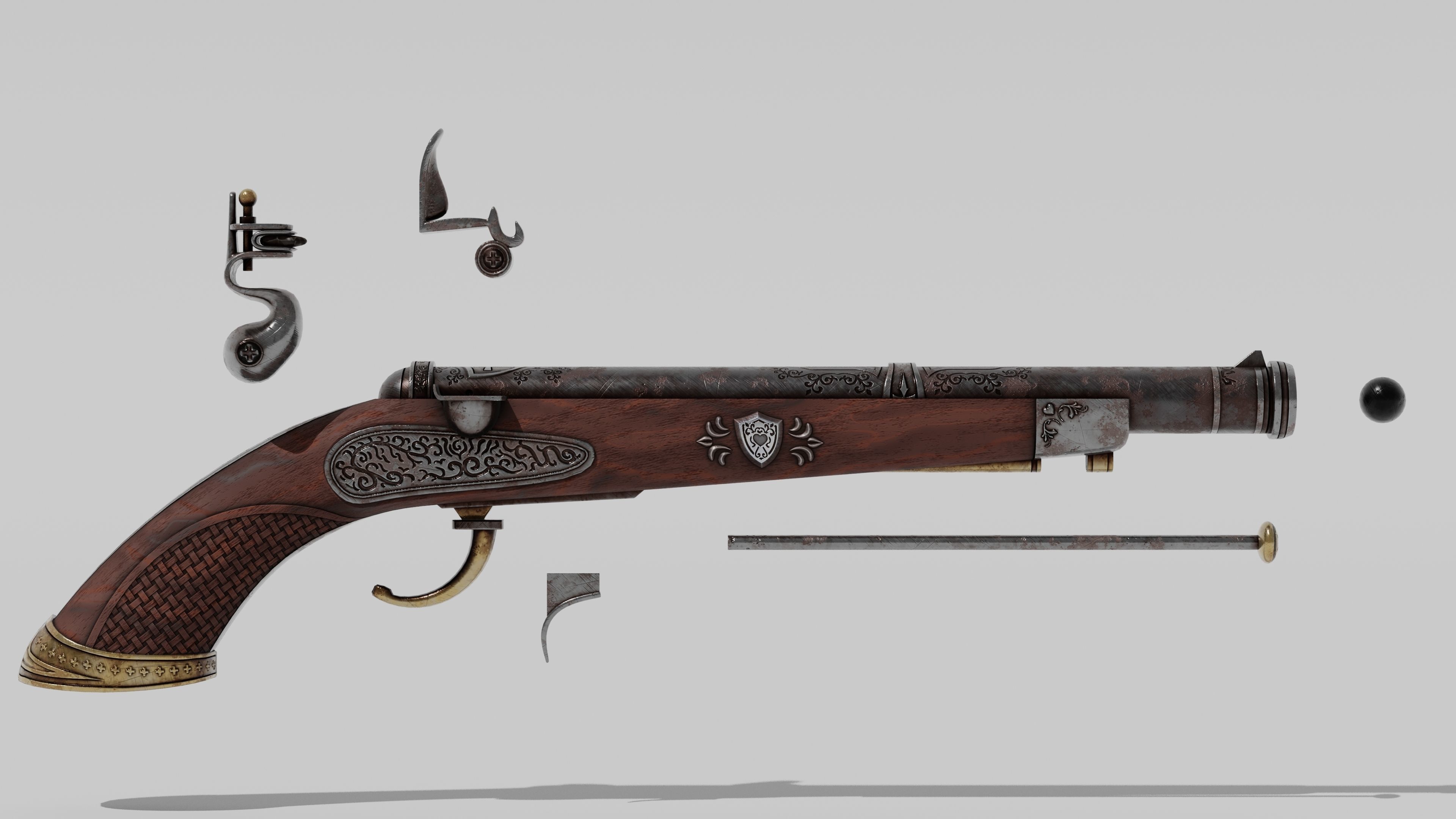 OB 00 19 vampire hunter main flintlock pistol Low-poly 3D model_10