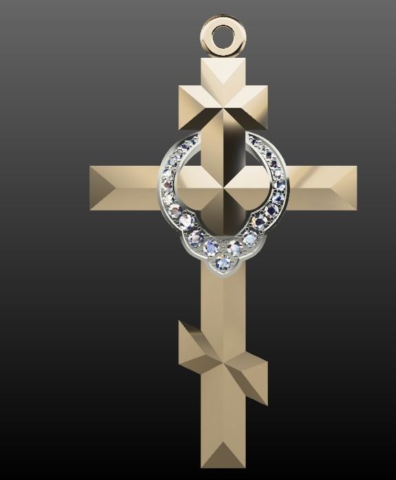 cross pendant  diamond stones 3D jewelry 3D print  3D print model_2
