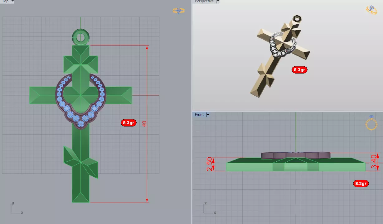cross pendant  diamond stones 3D jewelry 3D print  3D print model_0