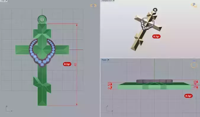 cross pendant  diamond stones 3D jewelry 3D print  3D print model