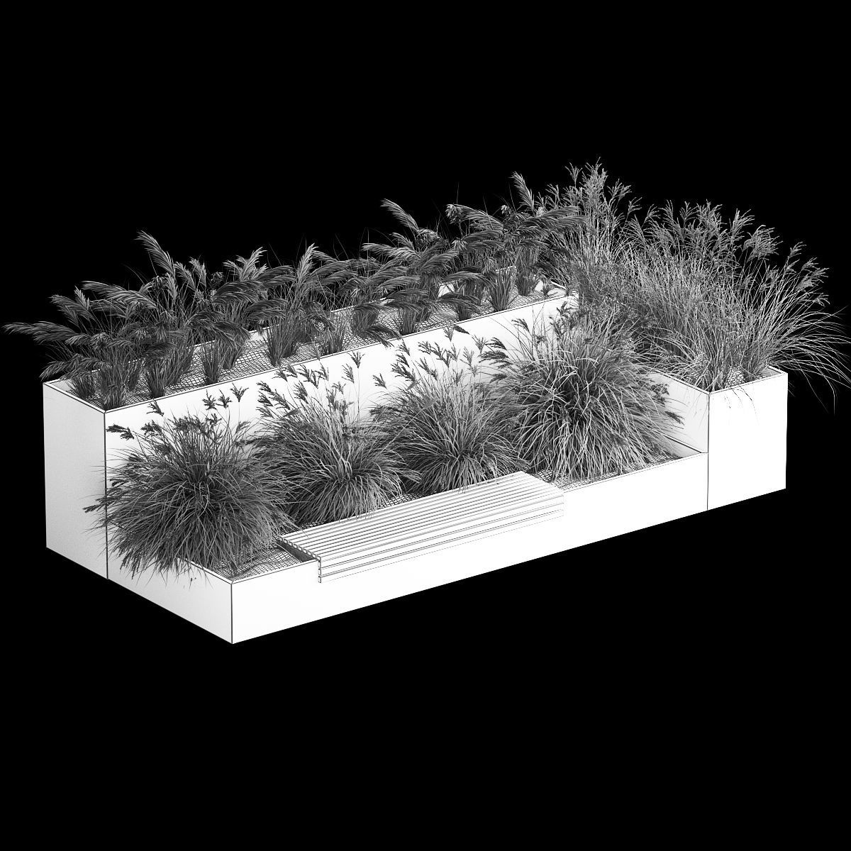 Flowerbed With Bushes In Rusty Flowerpots 1137 3D model_7