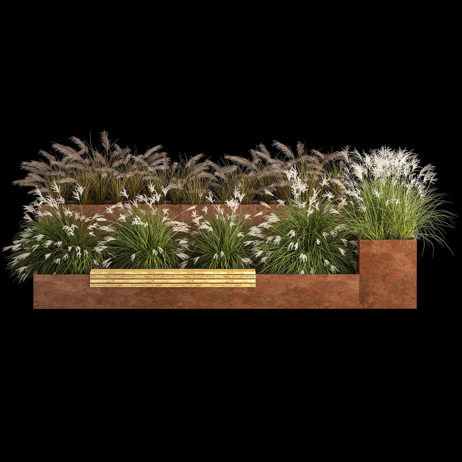 Flowerbed With Bushes In Rusty Flowerpots 1137 3D model_2
