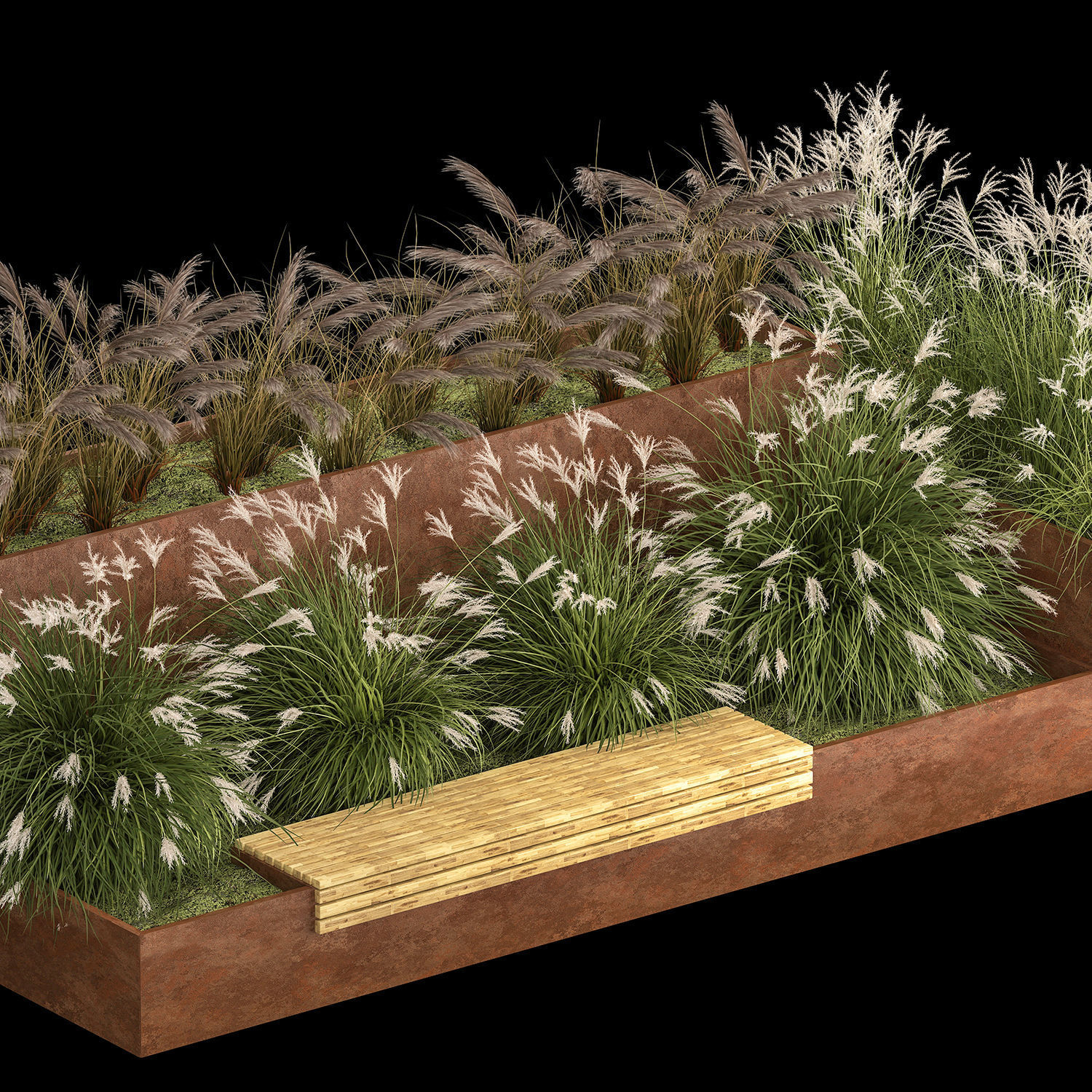Flowerbed With Bushes In Rusty Flowerpots 1137 3D model_6