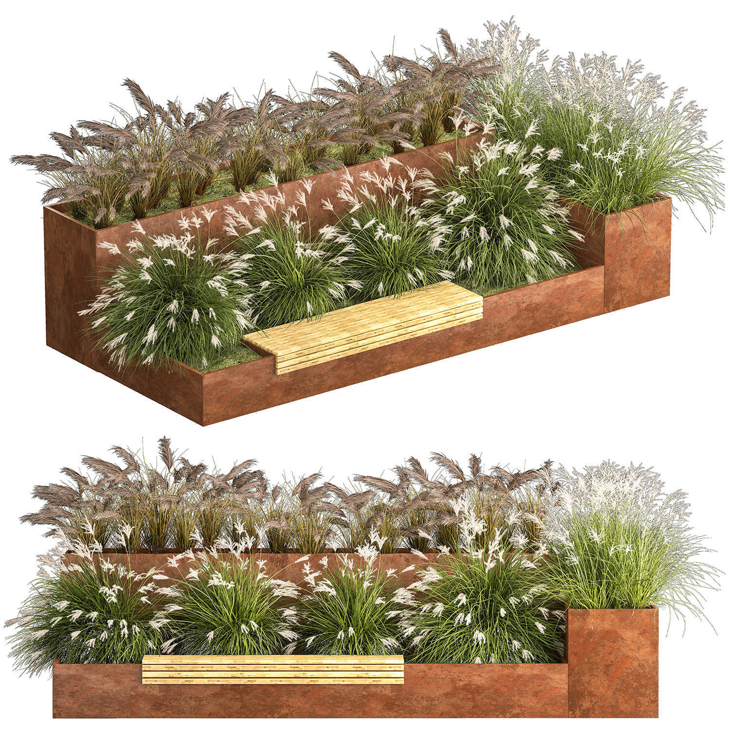 Flowerbed With Bushes In Rusty Flowerpots 1137 3D model_4