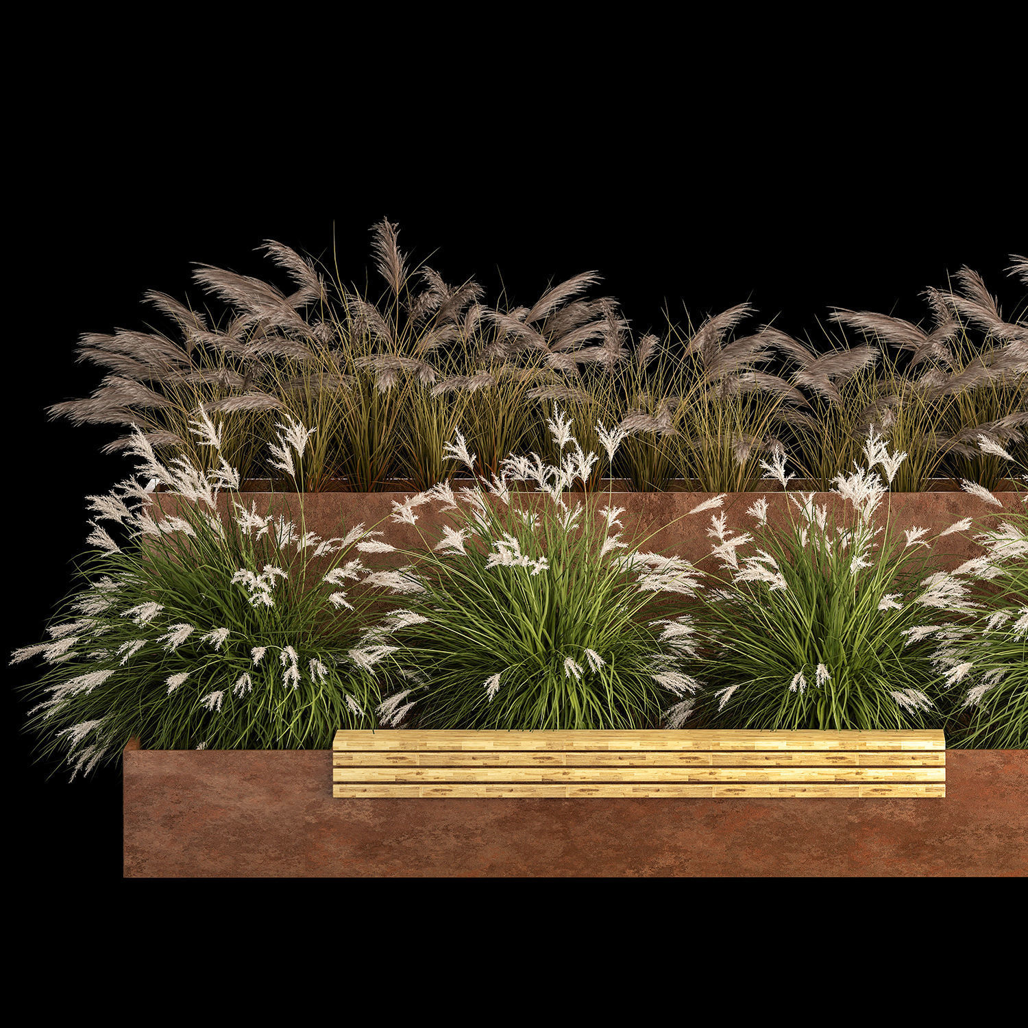 Flowerbed With Bushes In Rusty Flowerpots 1137 3D model_5