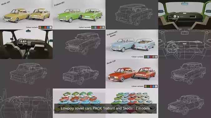 Lowpoly soviet cars PACK Trabant and Skoda