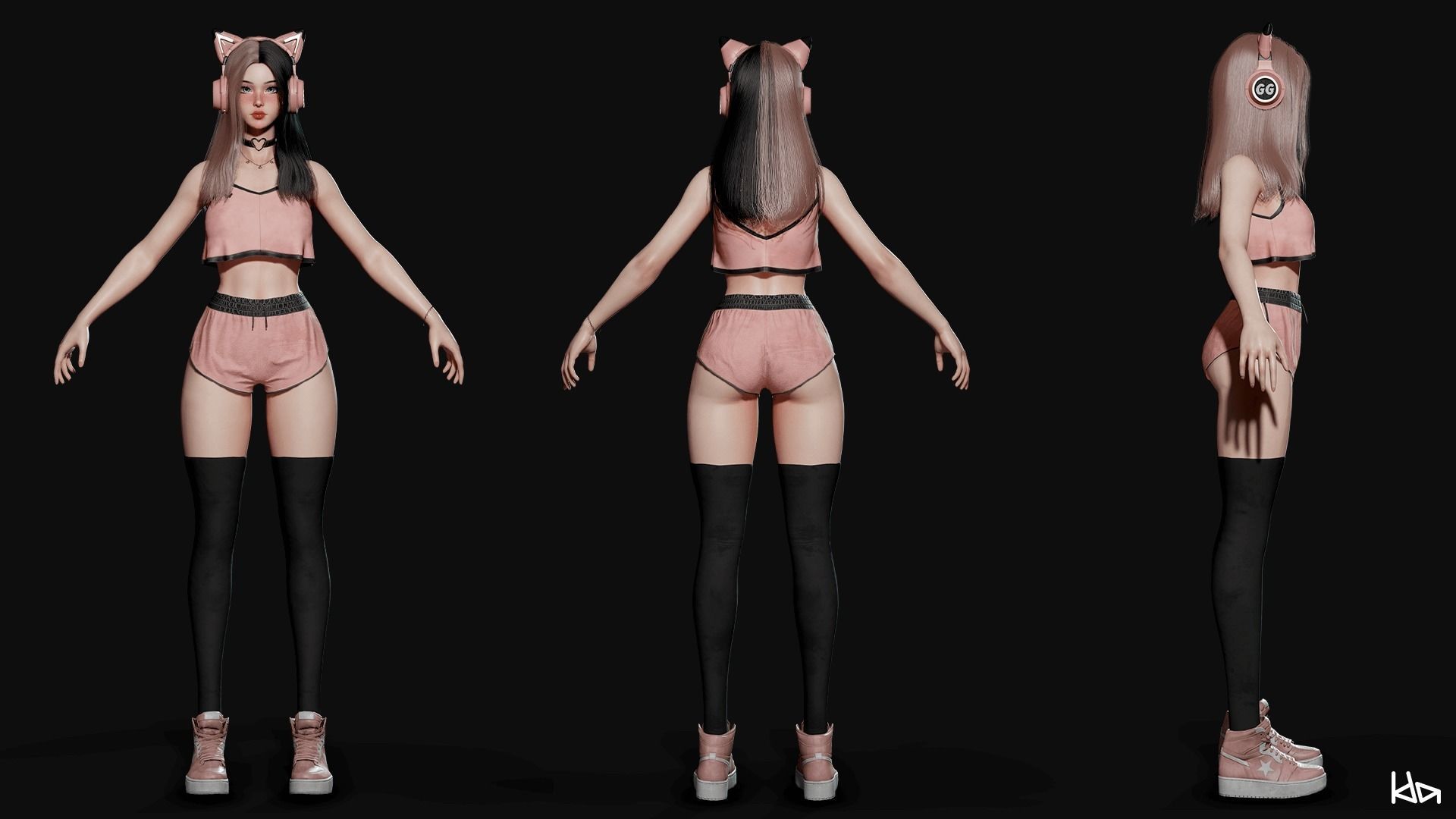 Gamer Girl - Game Ready Low-poly 3D model_15