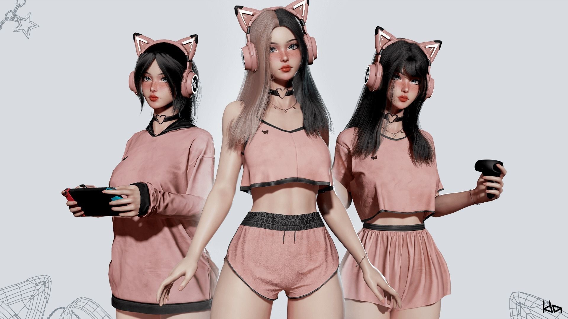 Gamer Girl - Game Ready Low-poly 3D model_30