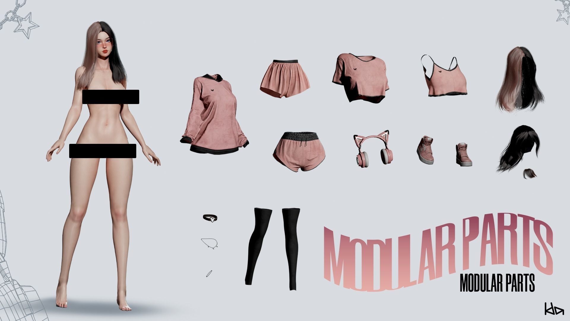 Gamer Girl - Game Ready Low-poly 3D model_13