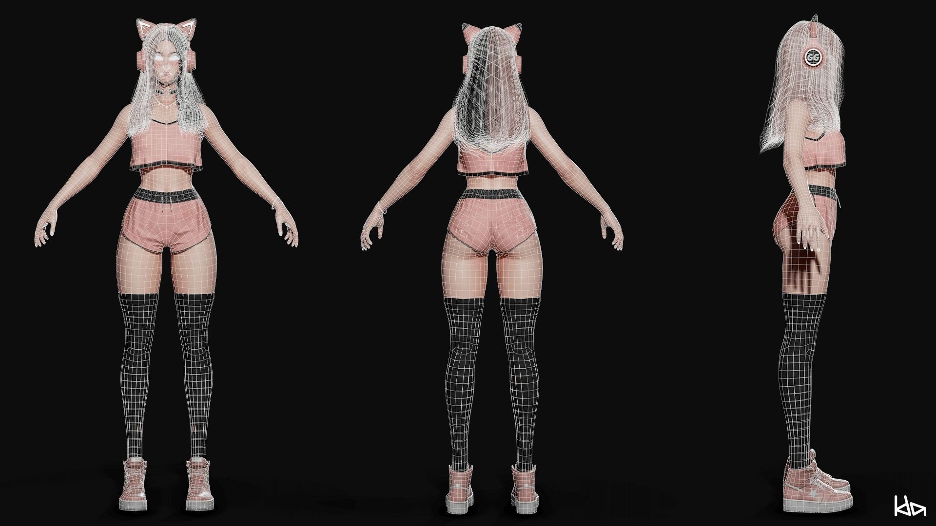 Gamer Girl - Game Ready Low-poly 3D model_16