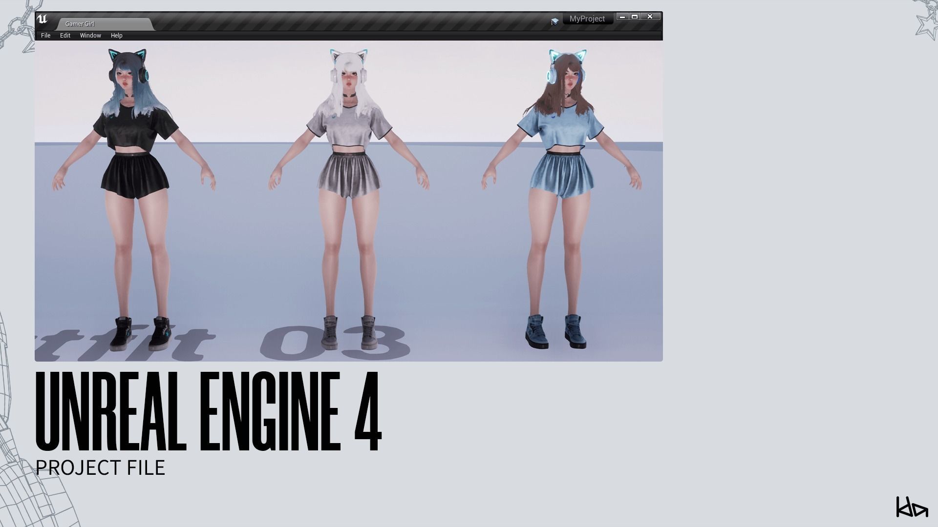 Gamer Girl - Game Ready Low-poly 3D model_19