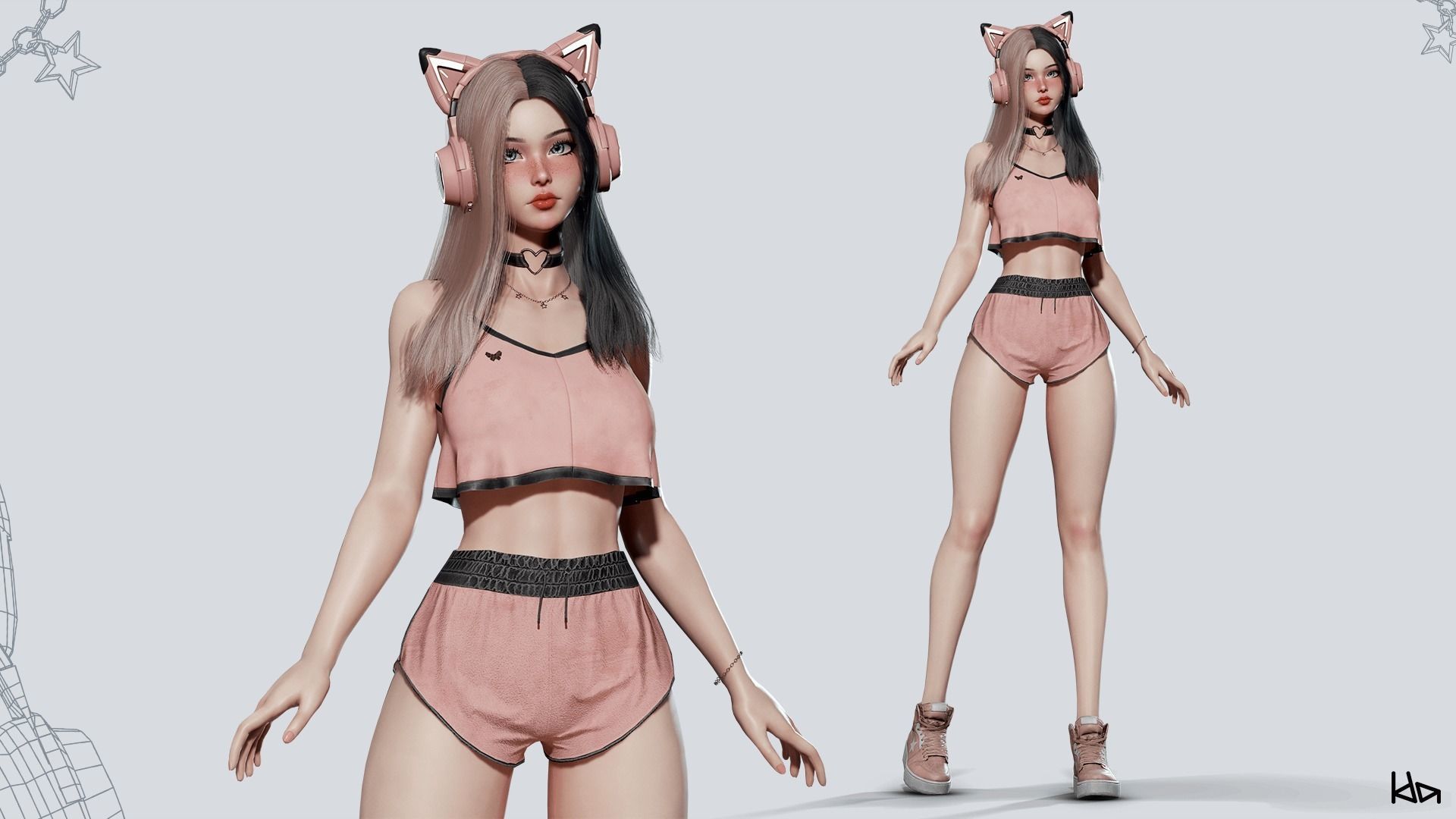 Gamer Girl - Game Ready Low-poly 3D model_2